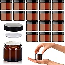 Brown Glass Ointment Jars with Lid (60 ml x 16 Pieces) – Glass Jar Cream Jars for Filling – Ideal as Cosmetic Storage, for Creams, Ointments etc.