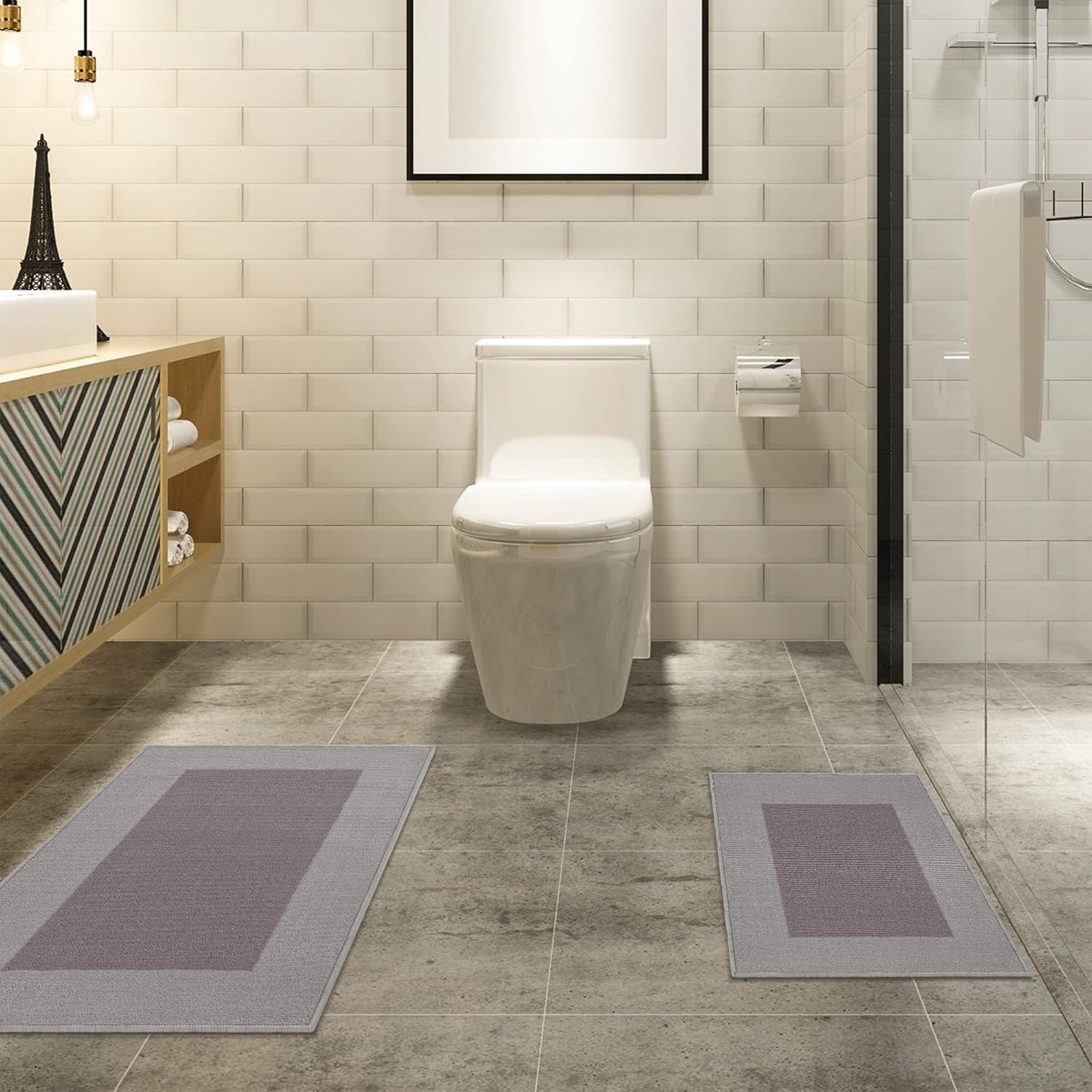 Superior Nylon Kitchen Mat Set, Small Washable Area Rugs, Non-Slip Backed Rugs, Low Height Easily Slides Under Doors, Neutral Home Decor, Hardwood/Tile Floor Accent Rug, Troy Collection, Grey 3.5 mm Grey