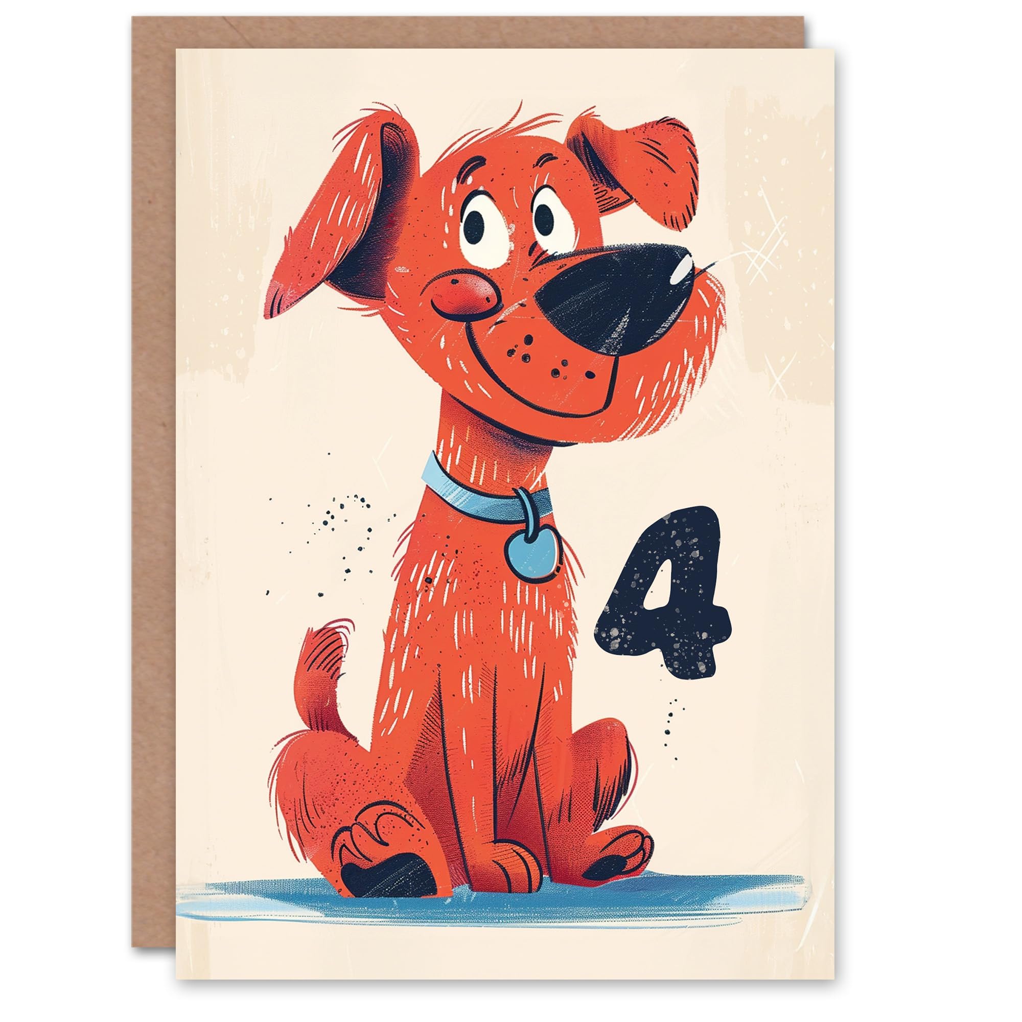 Artery8 Birthday Card Red Dog Lover Pet Puppy Cute Cartoon 4th 4 Year Old For Child Kids Son Daughter Greeting Card