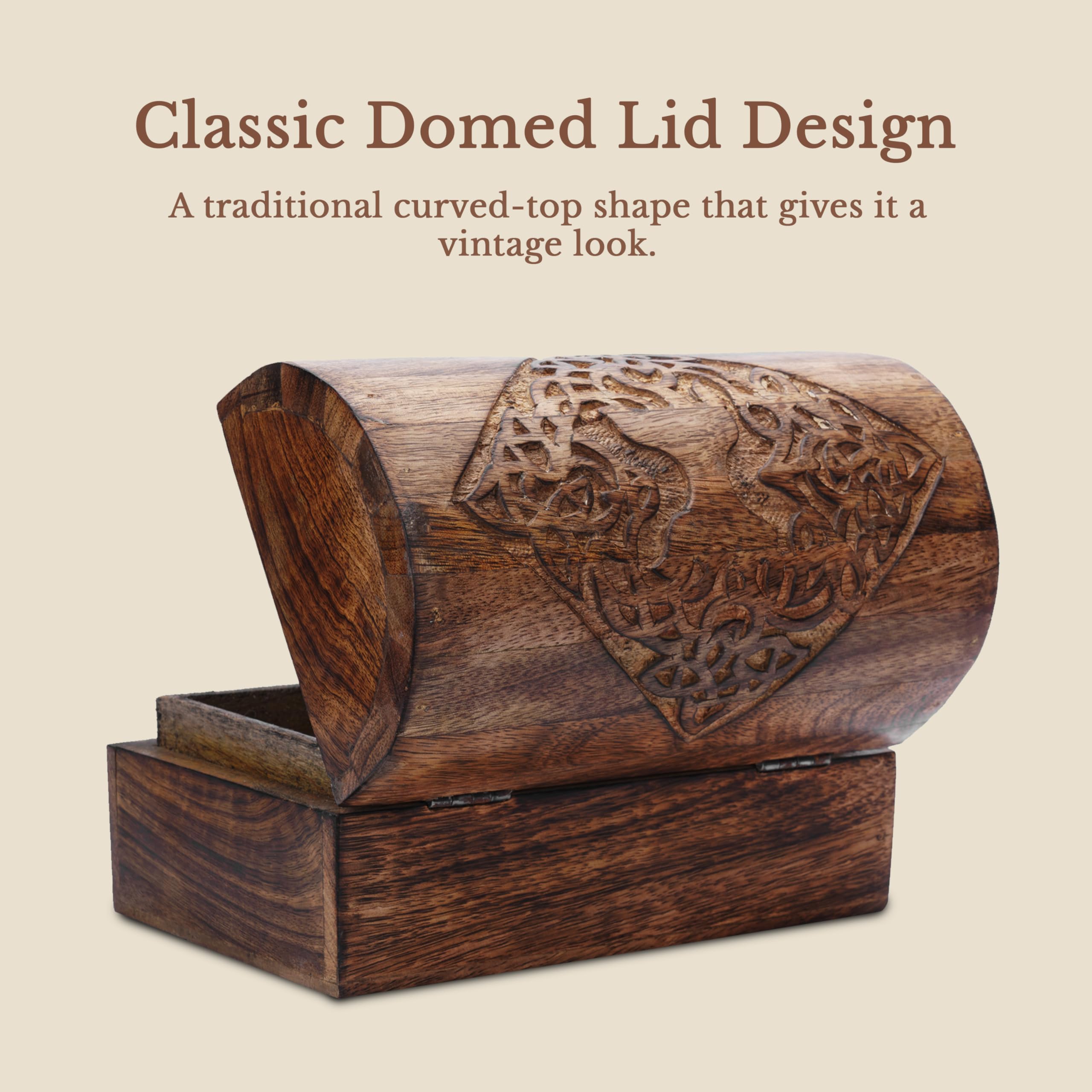Ajuny Joyero Decorativo de Madera Tallado a Mano con Tallas de árboles Celtas Multiusos Cofre del Tesoro Recuerdo Organizador de Almacenamiento Estuche para Regalos - 9 x 6 pulgadas