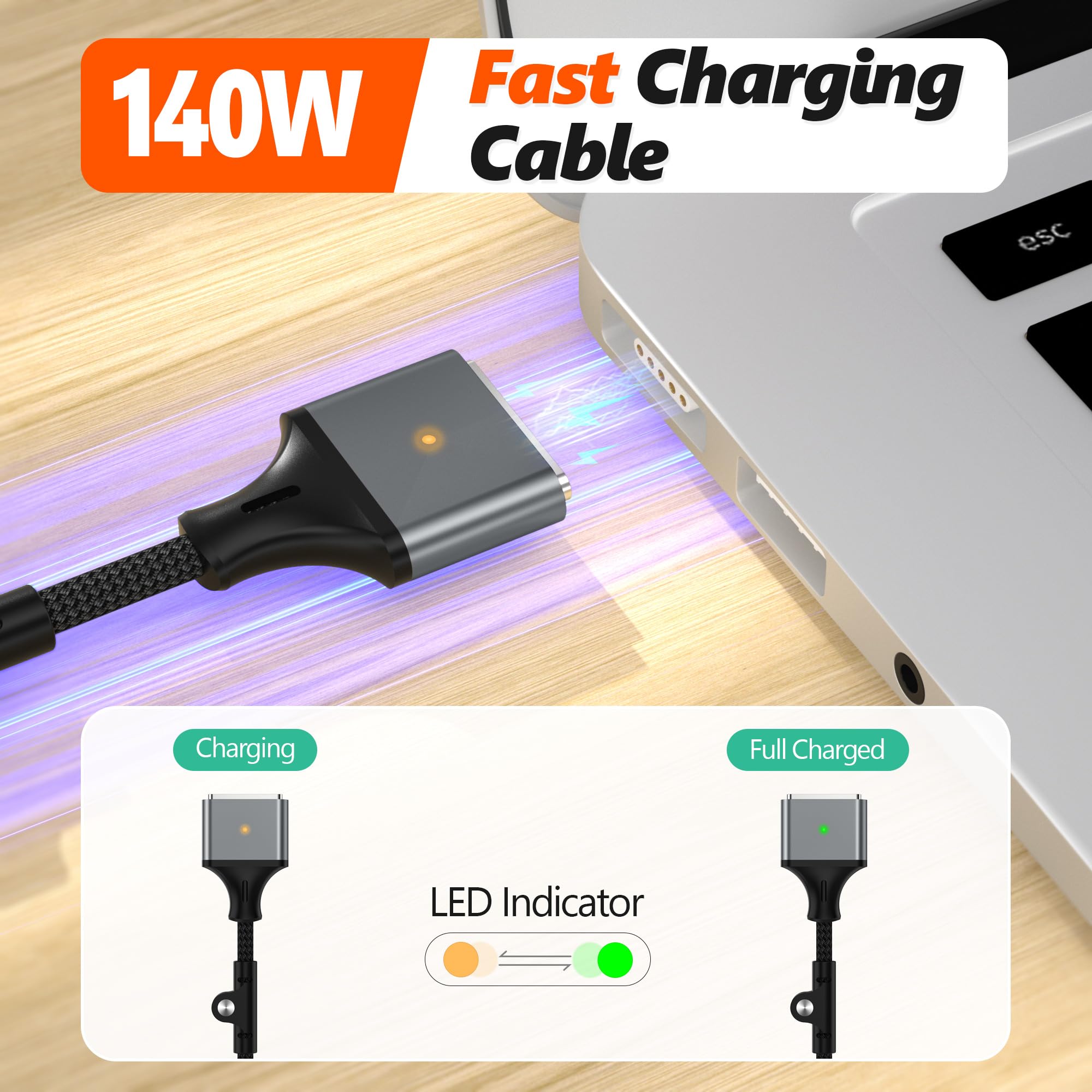 AGVEE Cavo da USB-C a magnetico 3 per MacBook Pro/Air M2-M5, 140 W, 1,5 m