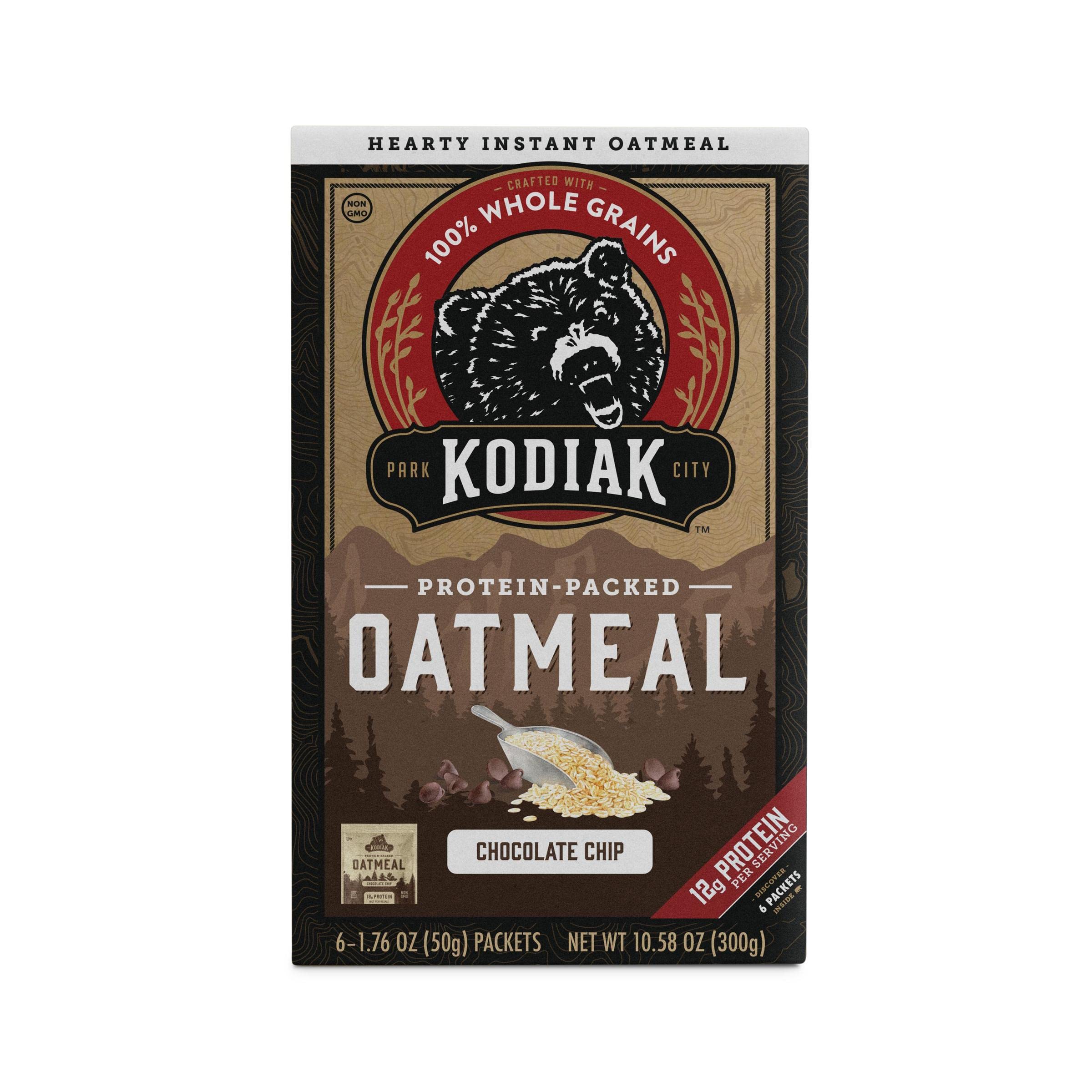 Kodiak Instant Oatmeal Packets, Chocolate Chip, High Protein, 100% Whole Grains, 1 box with 6 packets (6 packets)