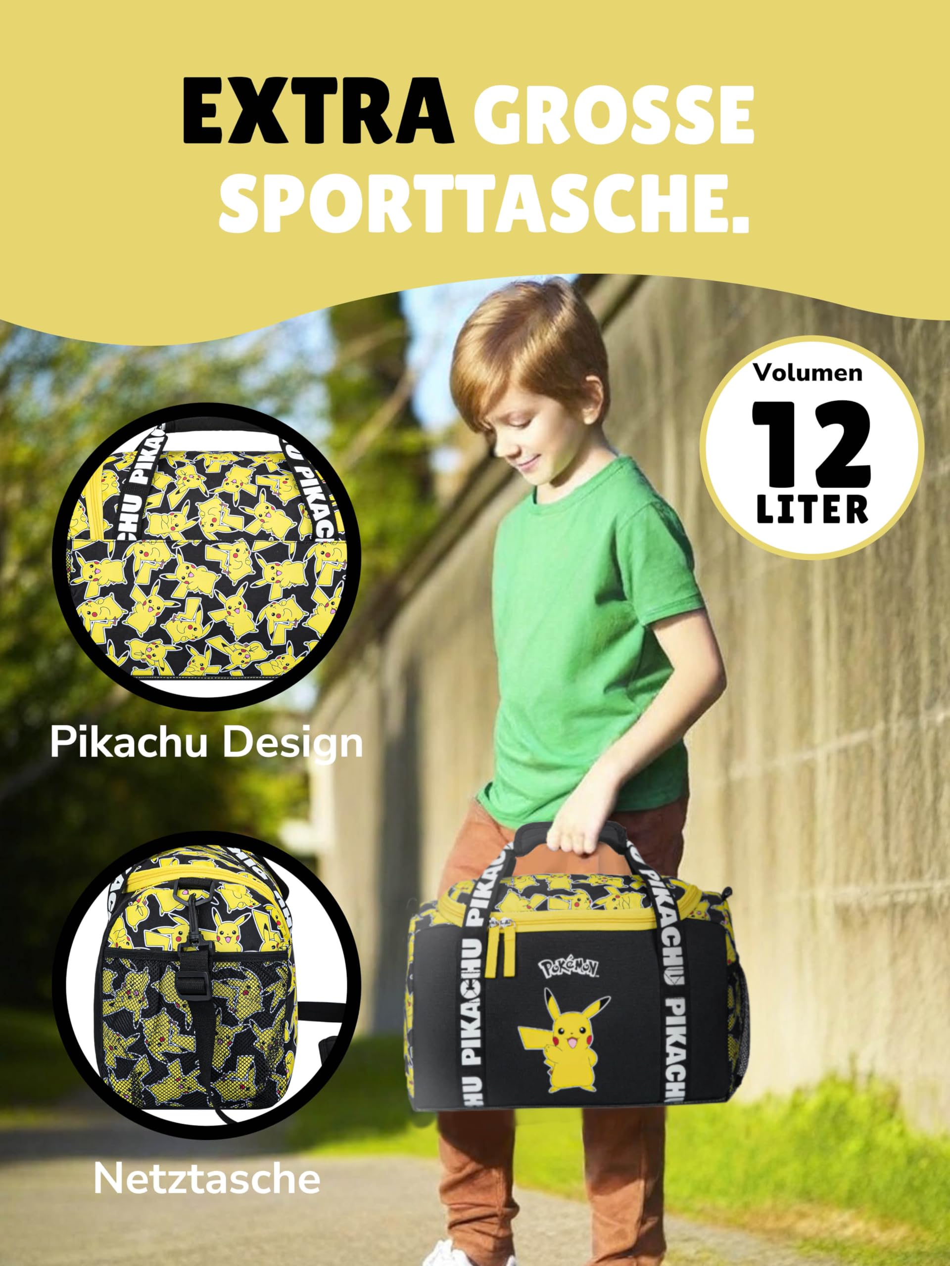 Familando - Schulranzen Set 10-teilig mit Schultüte - Pokémon mit Pikachu Motiv - Ergonomisch, stabil & mit gepolstertem Rücken - 990g leicht, 16L Volumen - Mit Reflektoren - ab 1. Klasse
