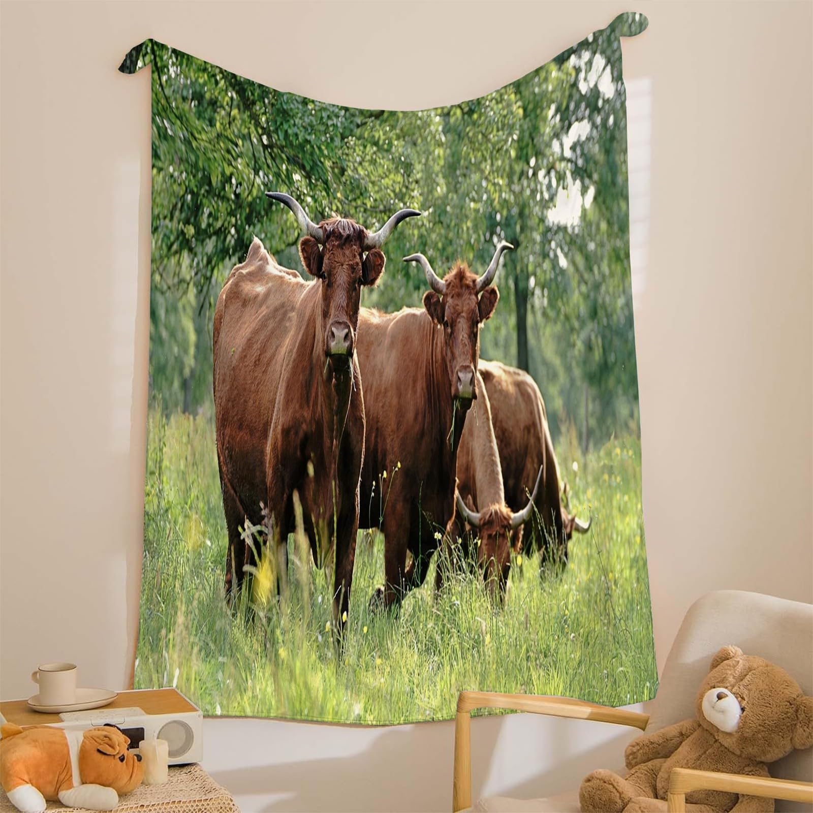 Koc leśny krowa koc na łóżko pojedyncze ciepłe miękkie koce na sofę flanelowe 180 x 200 cm na wszystkie pory roku