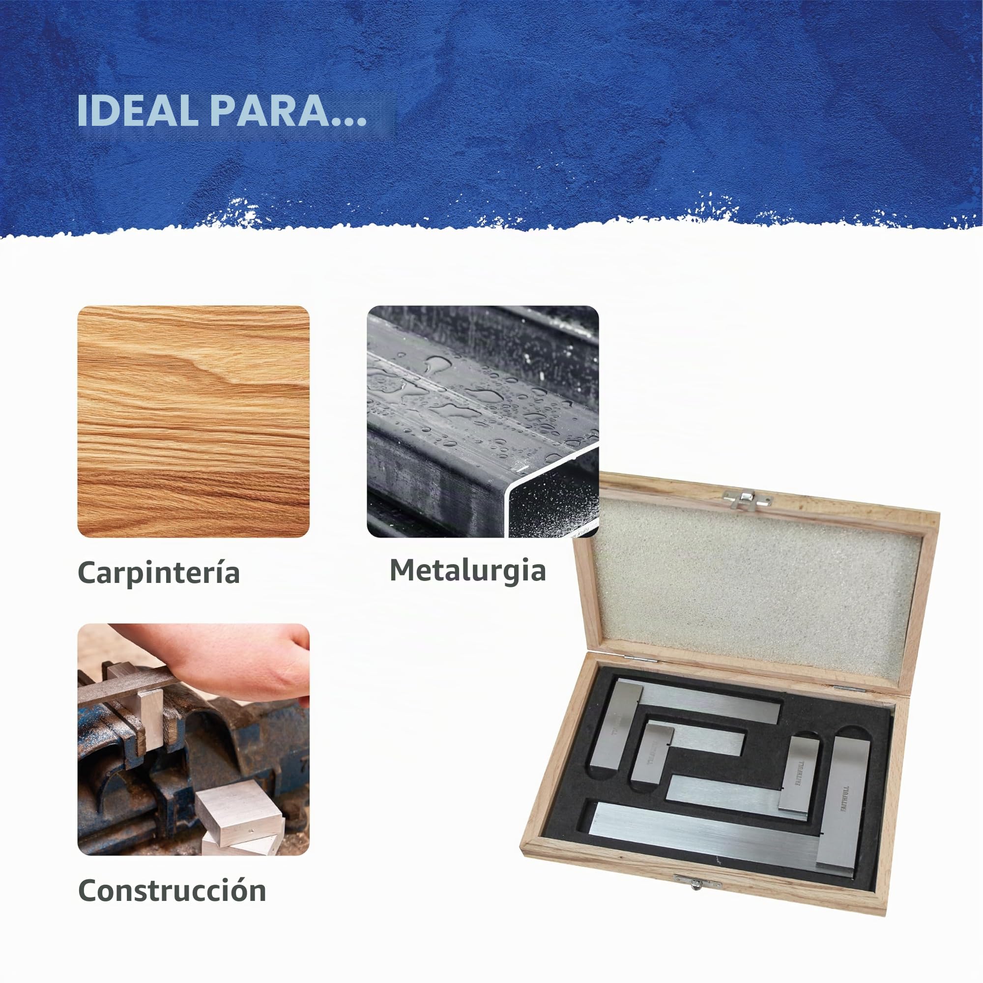 Faithfull Fairesset4 Lot de 4 équerres d'ingénieur 50,75,100,150 mm dans un coffret de présentation en bois