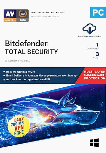 Bitdefender 1 User, 3 Years- Total Security | Windows Latest Version | (Single Activation Code)- [Email Delivery in 2 hours – No CD]