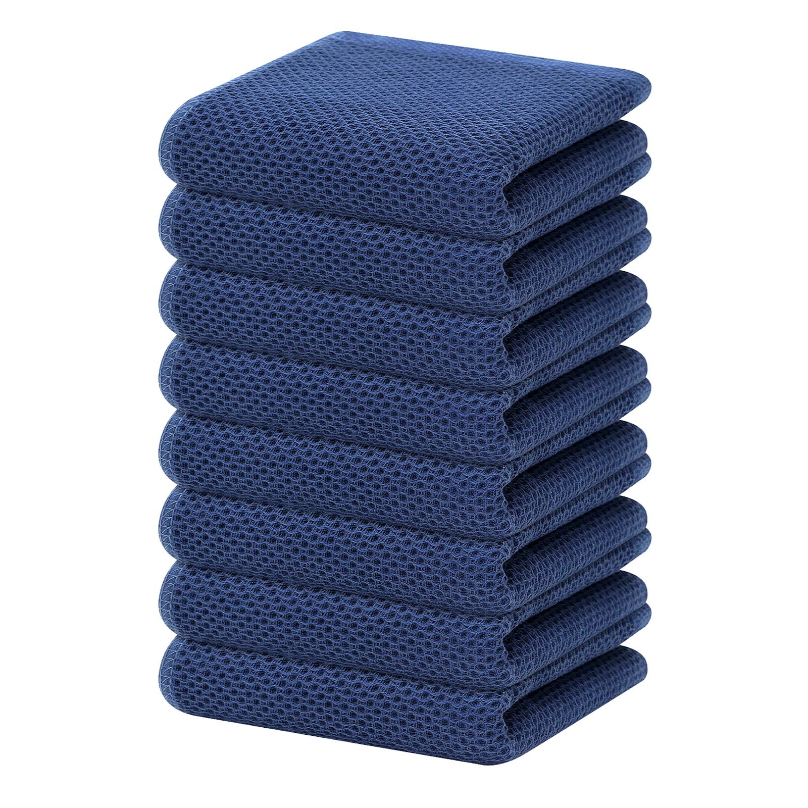 Homaxy 100% Cotton Waffle Weave Kitchen Dish Towels, Ultra Soft Absorbent Quick Drying Cleaning Towel, 13 x 28 Inches, 8-Pack, Navy Blue — image 1