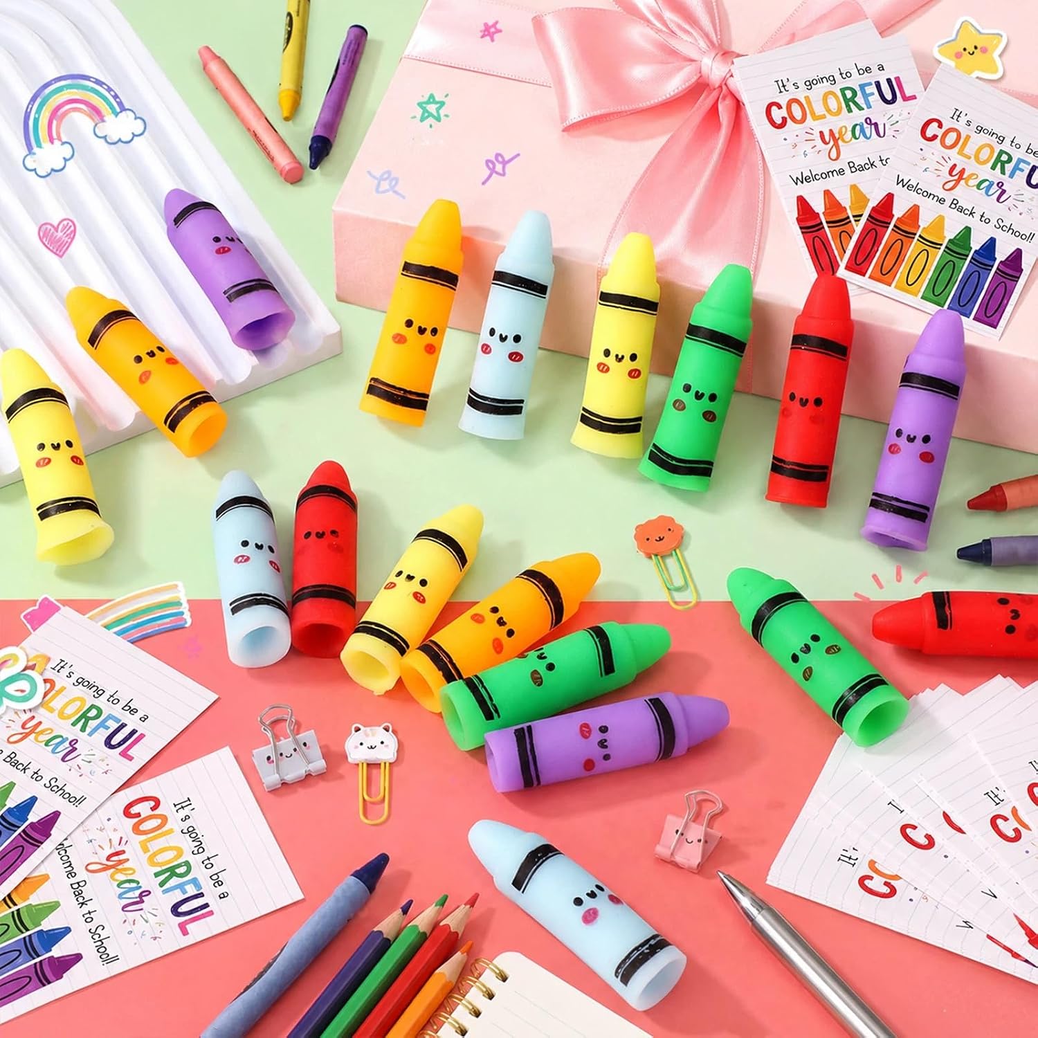Junkin 30 Set Back to School Crayon Ball Gifts Motivational Cards image 4