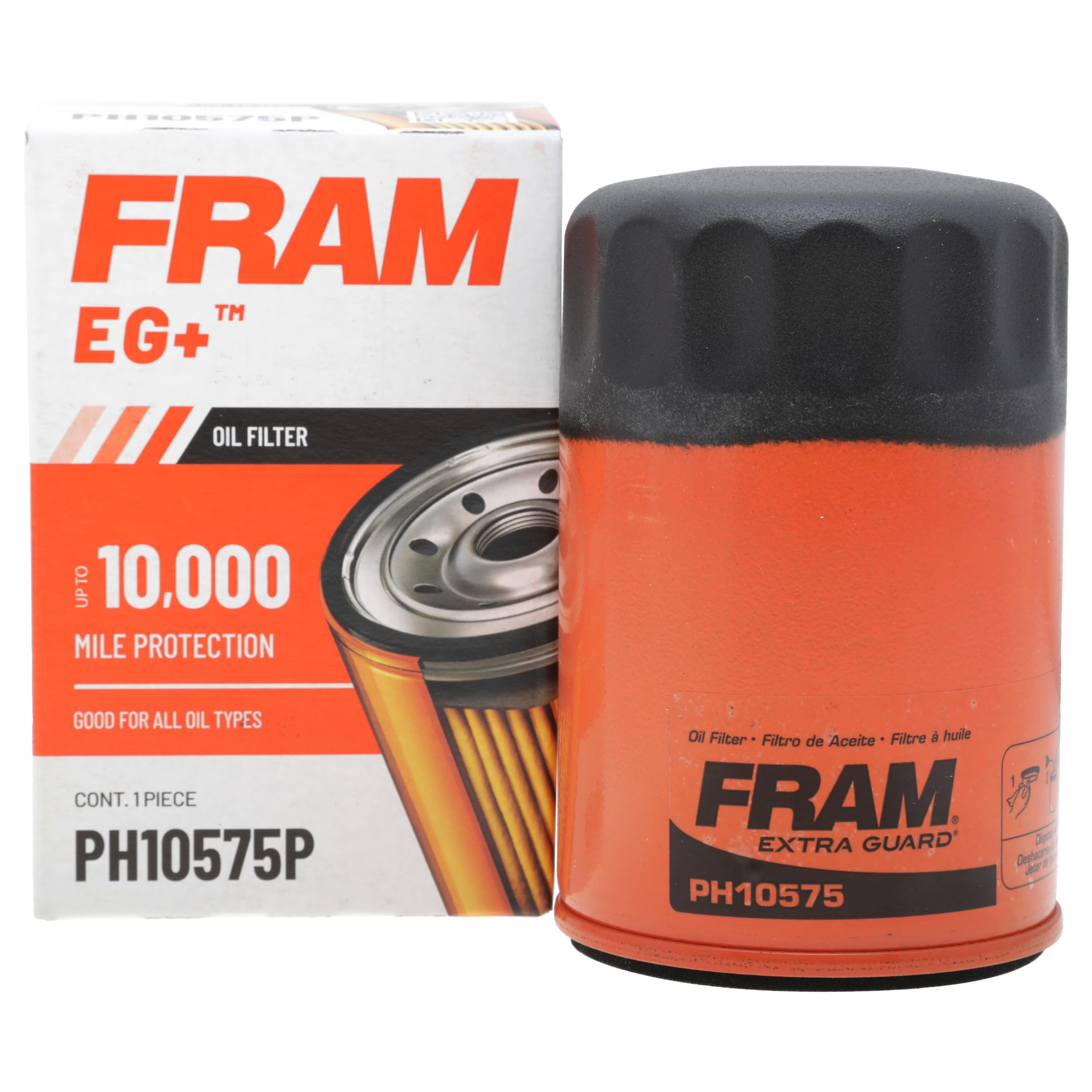 FRAM EG+ PH10575P 10K Mile Change Automotive Replacement Interval Spin-On Engine Oil Filter for Select Vehicle Model Years, Vehicle Engine Protection Oil Filter for Everyday Drivers