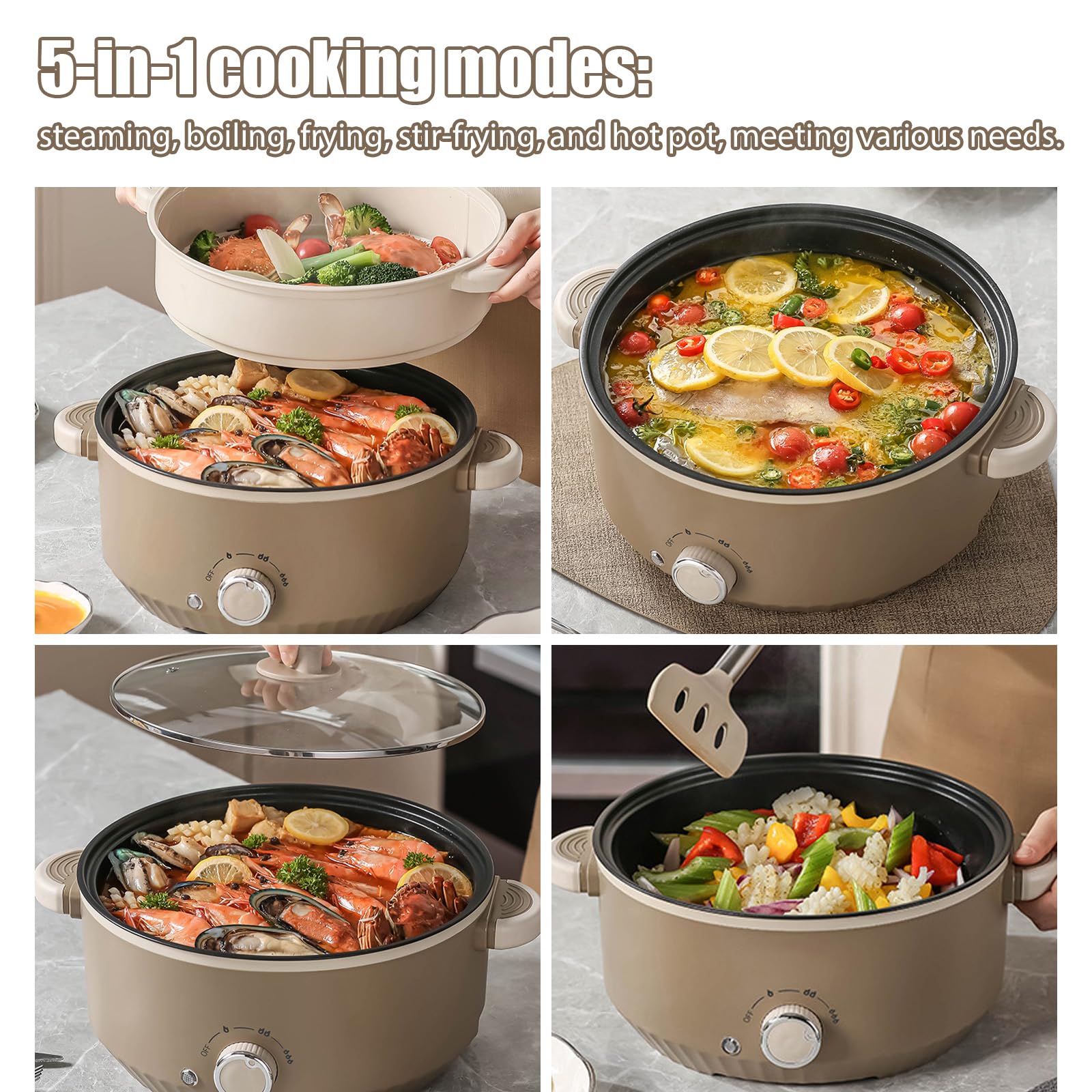 Hot Pot Électrique 4,6 L 1000W Portable Marmite Électrique Multifonctionnel 3 Niveaux
