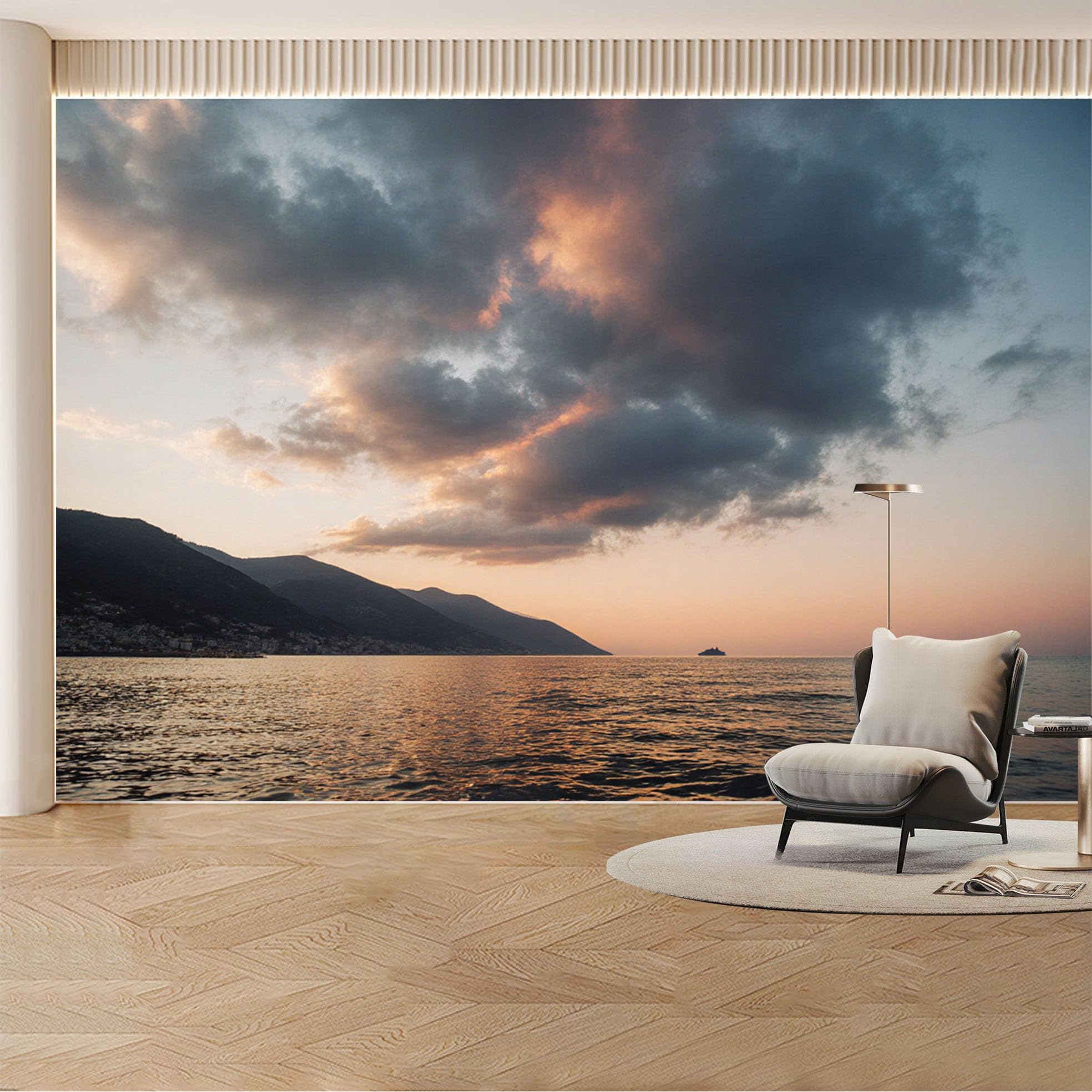 Custom Wall Mural Wallpaper Mountain Ocean Landscape， Nature Large Wall Art， Sunset Misty Removable SelfAdhesive Large Photo for Living Room， Bedroom， Office