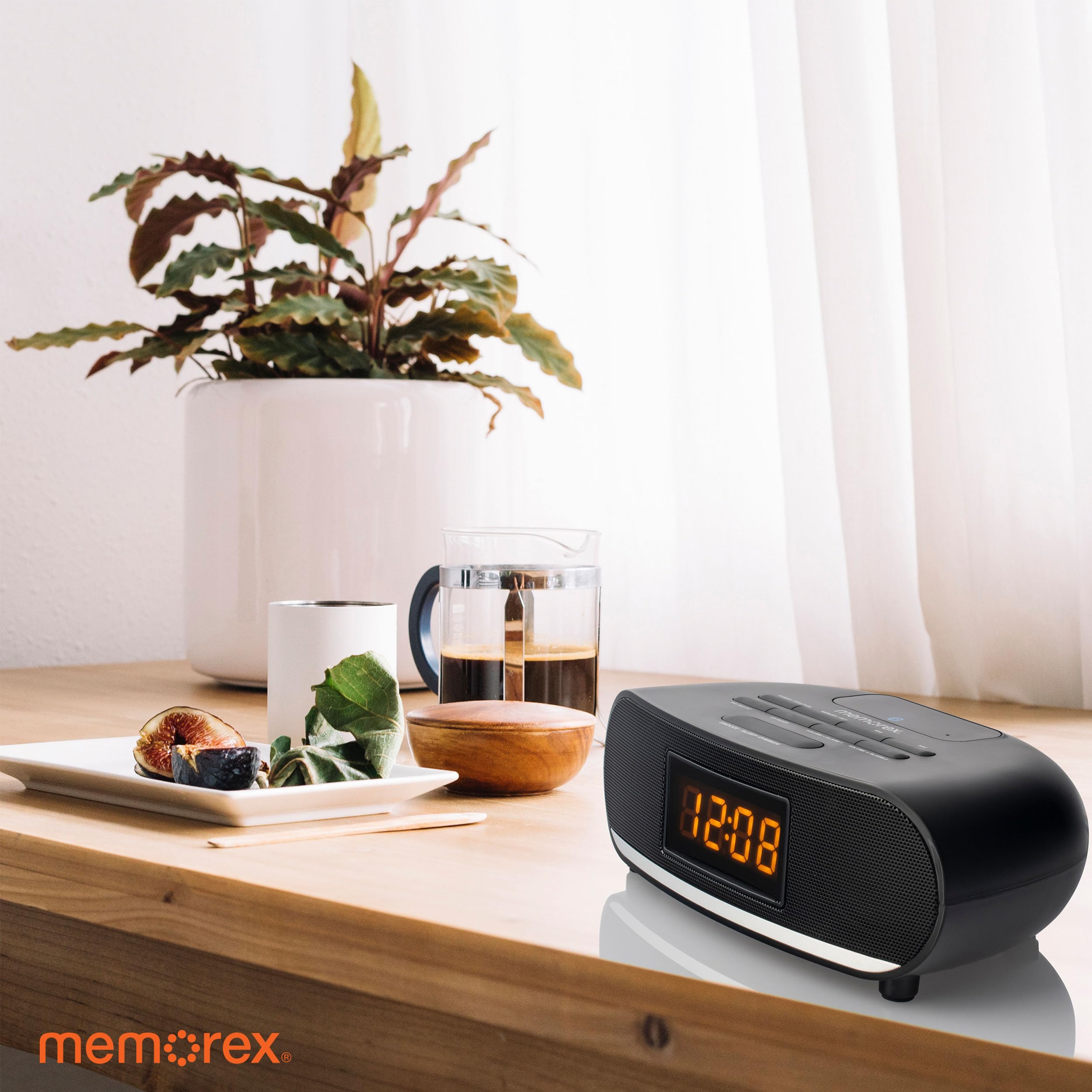Memorex MX-CR160 - Radio reloj Bluetooth con carga USB, radio FM PLL con 20 preajustes, alarma dual, repetición, temporizador de sueño, pantalla LED de 0.9 pulgadas, respaldo de batería, reloj