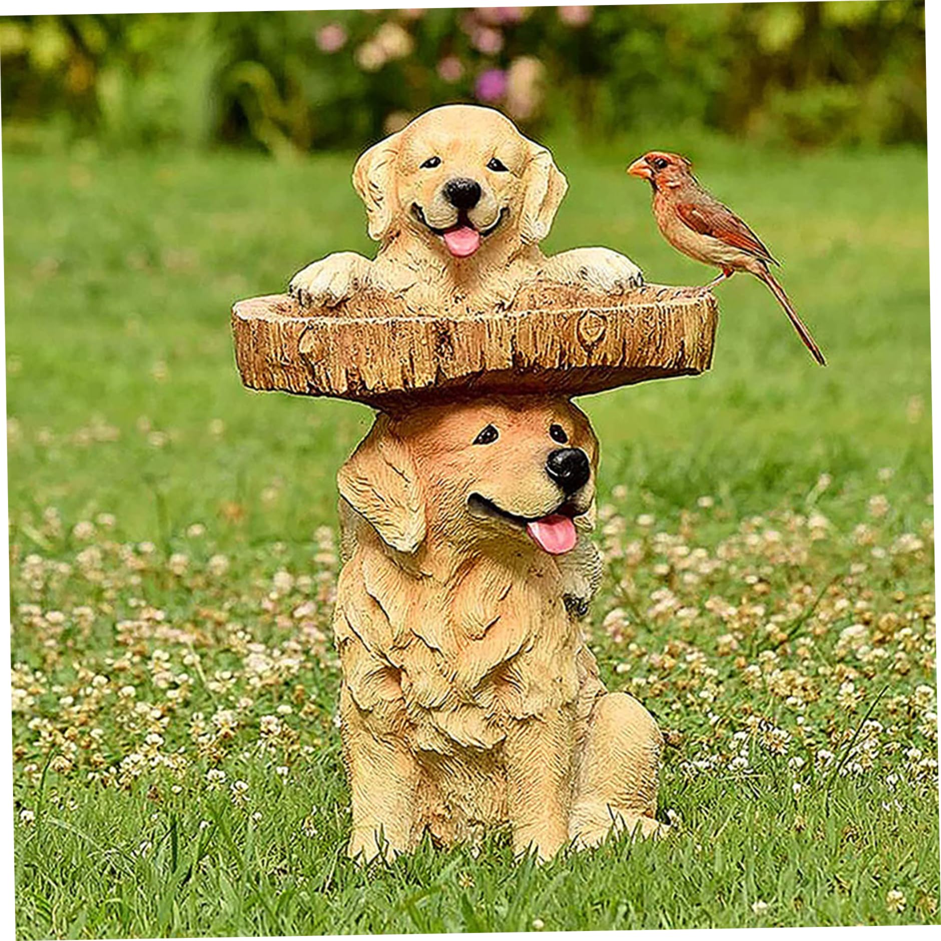 Bain d'oiseaux statuette de chien en résine décorative pour extérieur