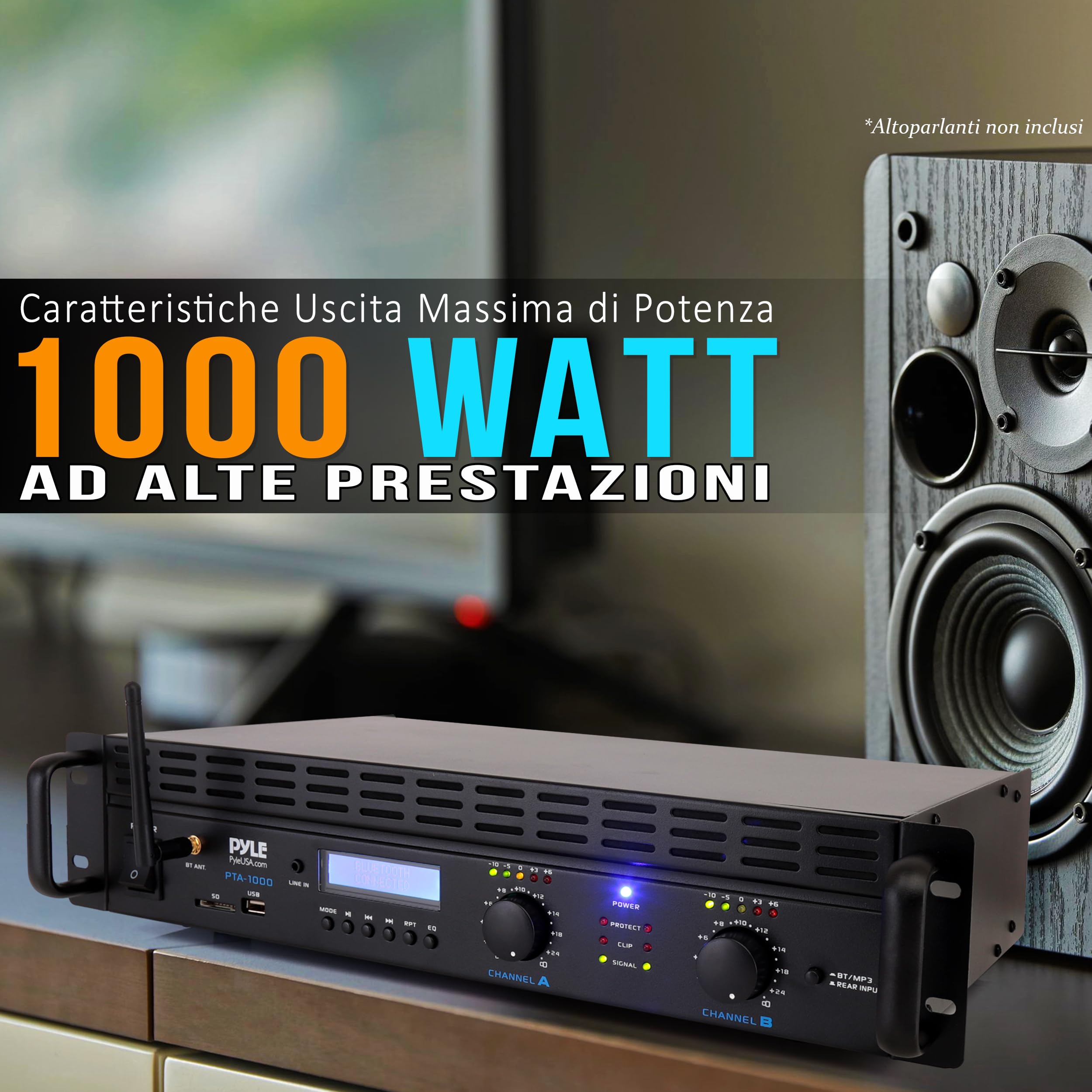 Pyle Amplificatore Audio Potenza Bluetooth a 2 Canali, 2000 Watt Amplificatore Pro Audio Rack Mount