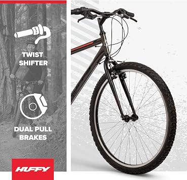 Huffy North Peak 26-Inch Mountain Bike, Durable Hi-Ten Steel Frame, 15-Speed Twist Shifter, Front and Rear Linear-Pull Brakes, All-Terrain Tires, Padded ATB Saddle