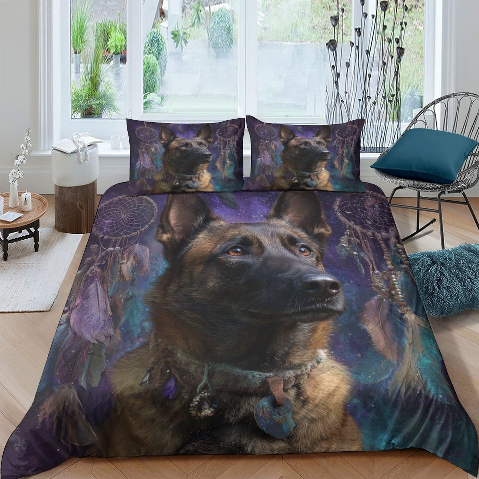 Ctjqhvkz Style-9 3D Printed German Shepherd Fitted Sheet Microfiber Dark Artistic Bed Cover For Bedroom Guest Room Decor Single（135X200cm）