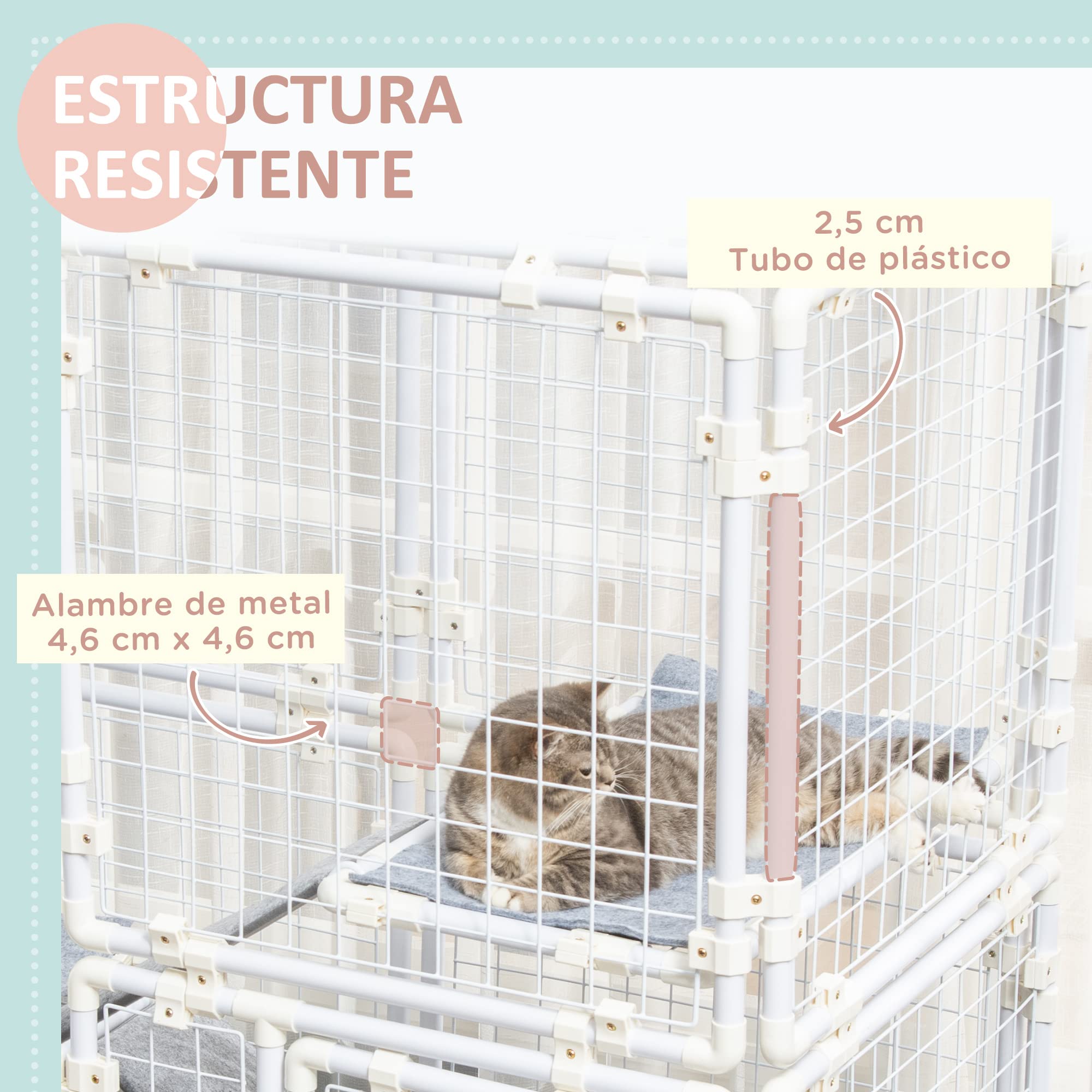 Pawhut Conejera Valla de Metal Corralito con Puerta Pestillo de 16 Paneles y Escalera para Gatos Cachorros Conejos DIY 68x68x2,5 cm Blanco