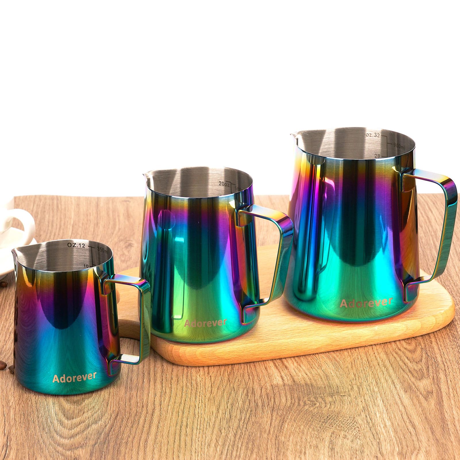 Jarra para espuma de leche de 350 ml, 600 ml, 900 ml, 1500 ml, 2000 ml, de acero inoxidable, para decoración barista de café con leche, capuchino - Jarra espumadora con lápiz para latte art