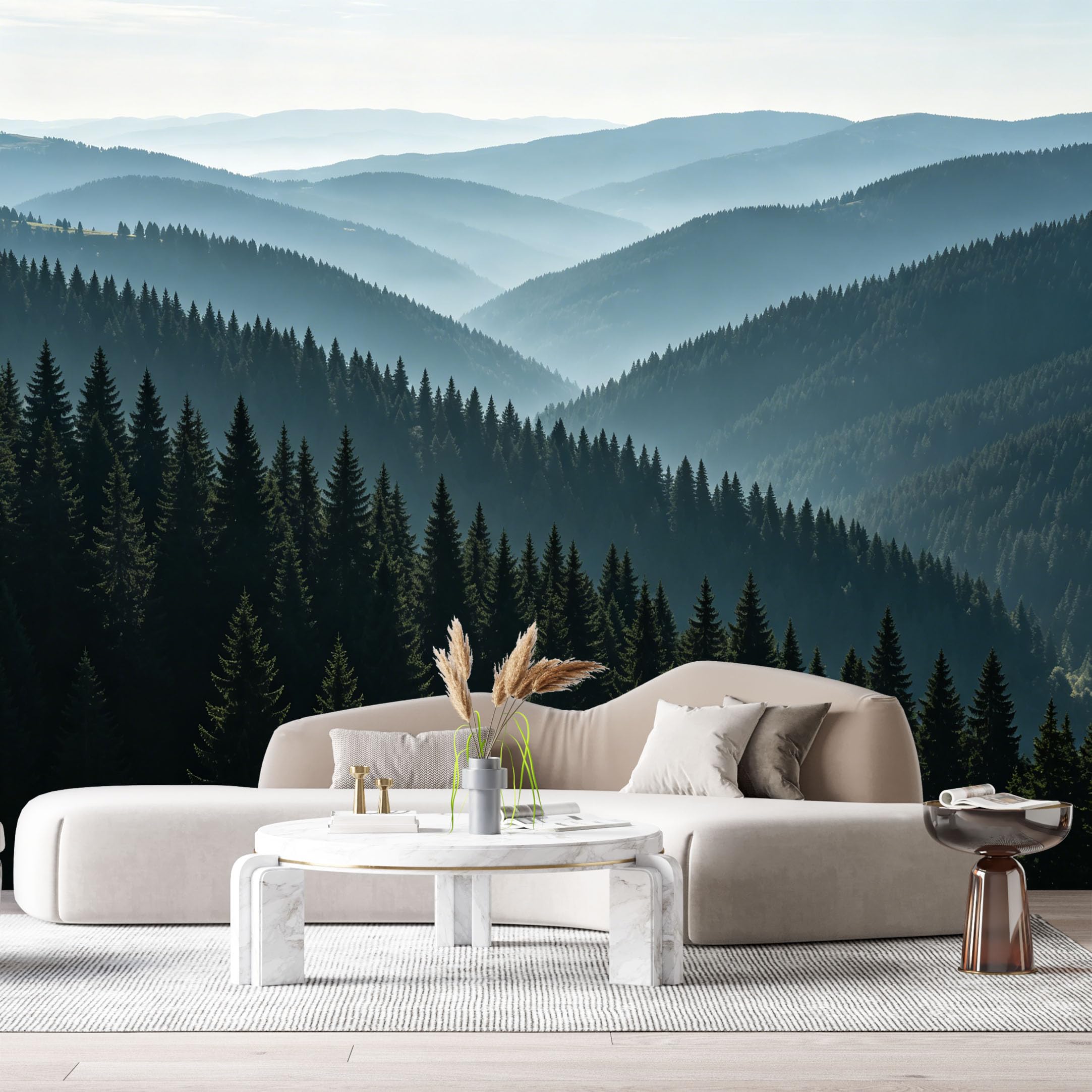 Custom Size Wall Murals Misty Mountain Landscape Forest View SelfAdhesive Wall Fabric Removable Large Wallpaper for Photo Living Room