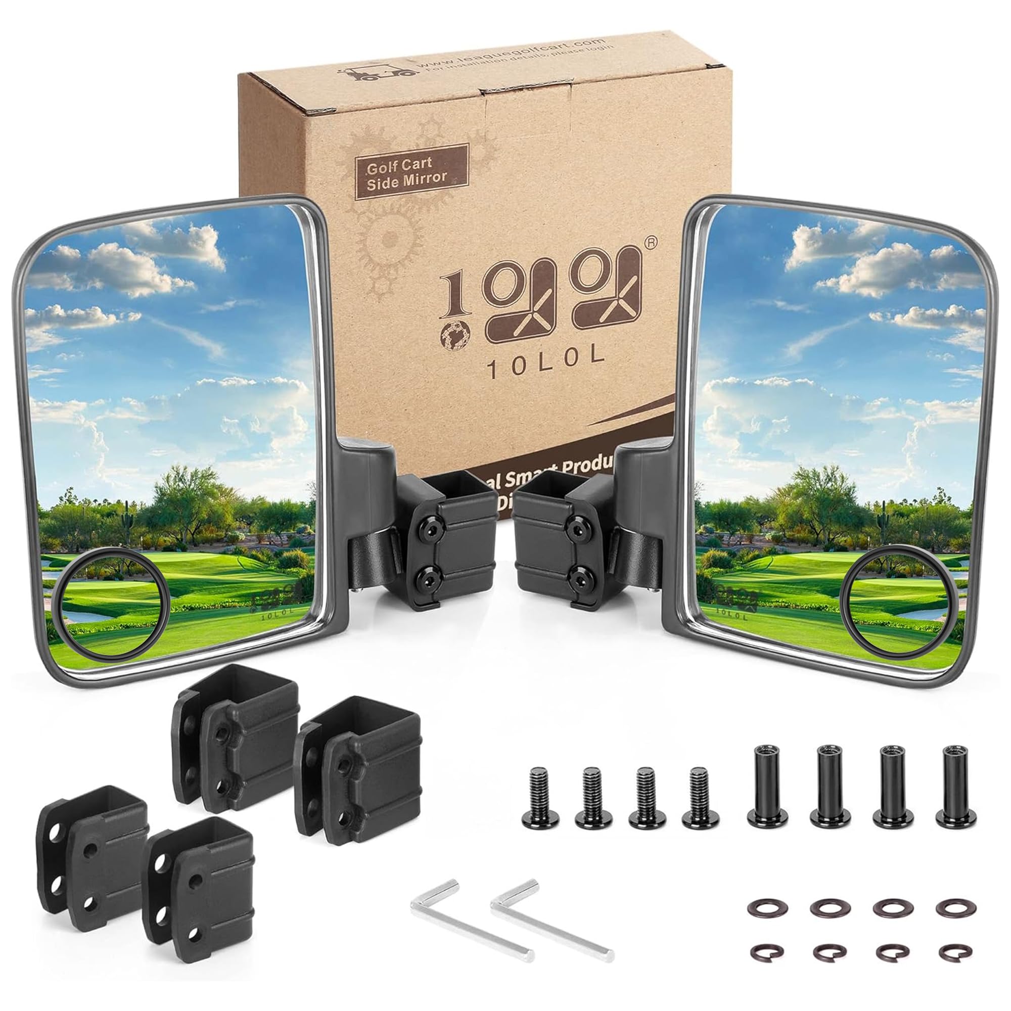 Photo 1 of 10L0L Golf Cart Side Mirrors, No Drilling Rear View Mirror Set for EZGO TXT RXV, Club Car DS Precedent Tempo Onward, Yamaha G2-G29, 7.1 x 5.35 in Folding Blind Spot Mirrors