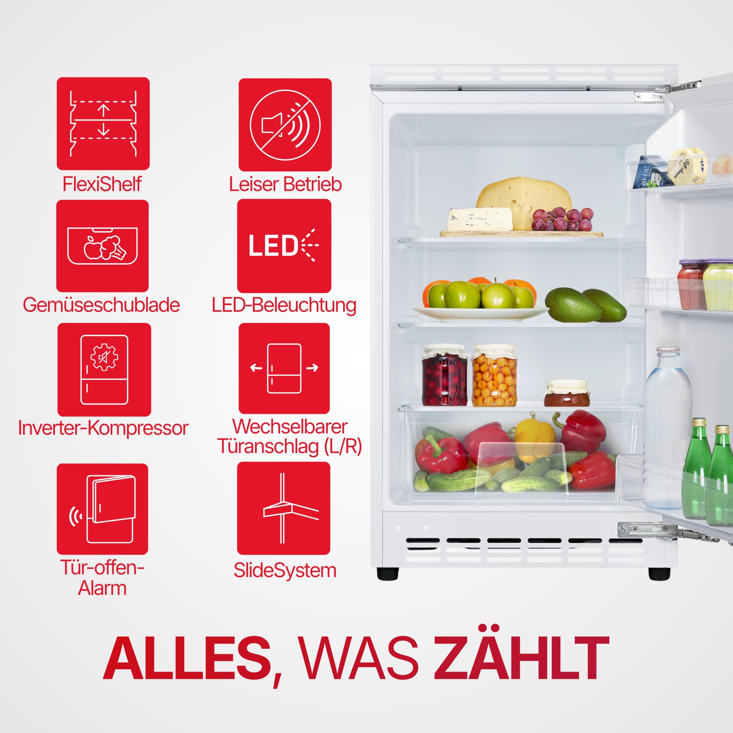 Amica Unterbau Vollraum Kühlschrank dekorfähig für 81,5 cm Nische elektronische Steuerung Inverter Kompressor LED Beleuchtung Tür-Offen-Alarm