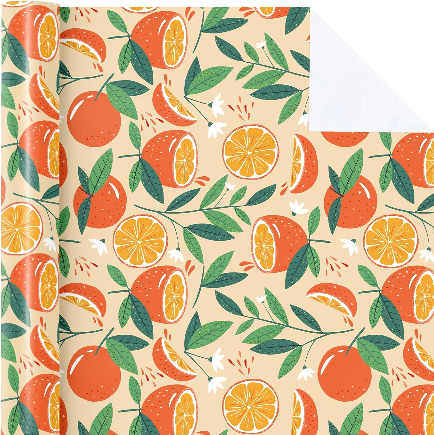 WRAPAHOLIC Orange Fruits Wrapping Paper Roll - Mini Roll - 17 Inch x 9.8 Feet - Orange and Leaves Design, Perfect for Summer, Birthday, Wedding, Bridal Shower - Image 2