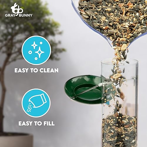 Miniatura 6 de Gray Bunny Comedero de metal para pájaros, 4 puertos, para colgar al aire libre, resistente, a prueba de mordeduras y óxido, 15 pulgadas