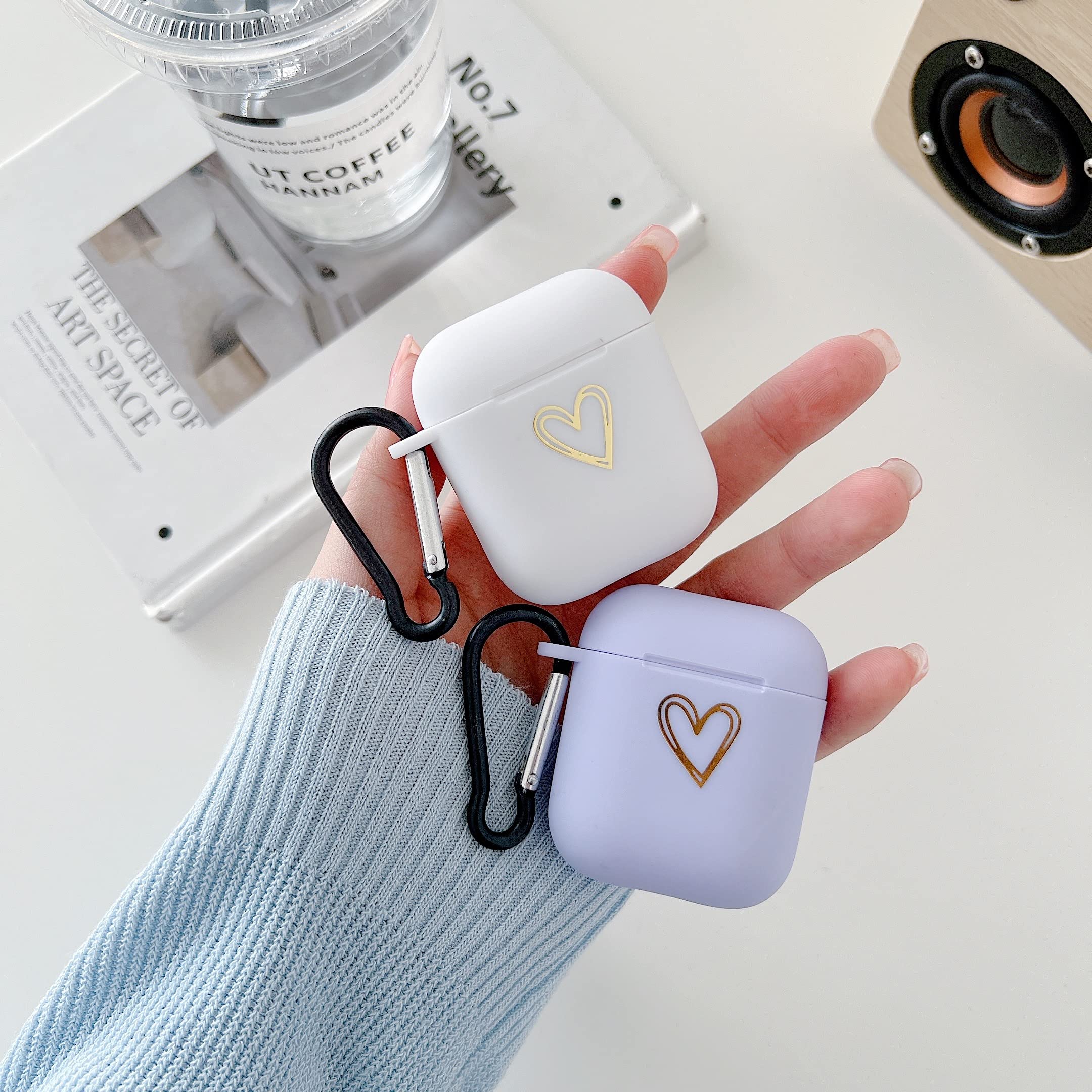 ZTUOK Compatible with AirPods 1&2 Case for Women Girls,Creative Cute Plated Love Heart Pattern Case With Keychain Anti-dust Shockproof Protective Soft TPU Cover for AirPods 1&2-White - Image 2