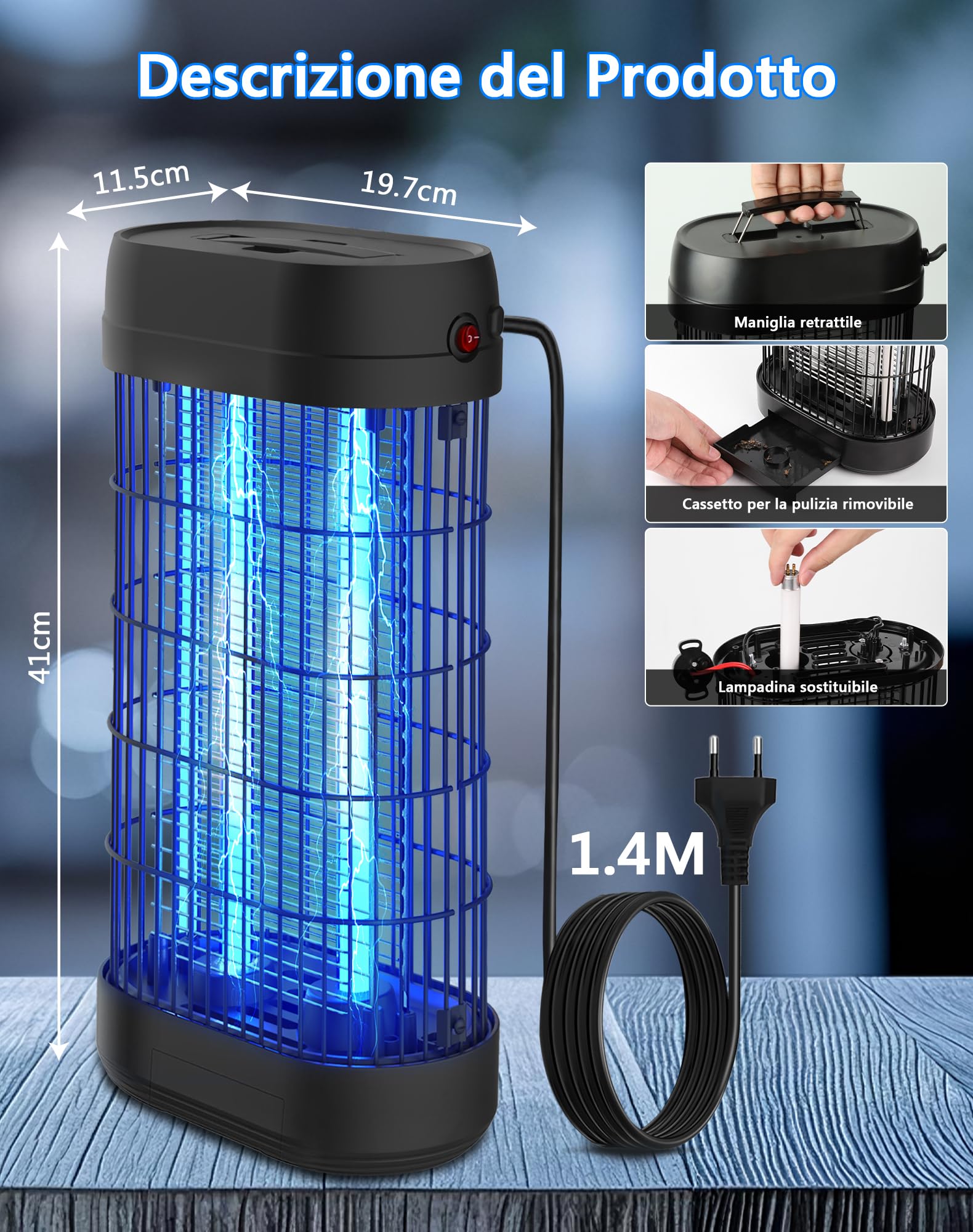 Lampada Antizanzare Elettrica 22W, Ammazzazanzare da Interno ed Esterno, Copertura 100m², Trappola per Insetti e Mosche UV, Ideale per Giardino, Casa, Camera da Letto e Terrazza