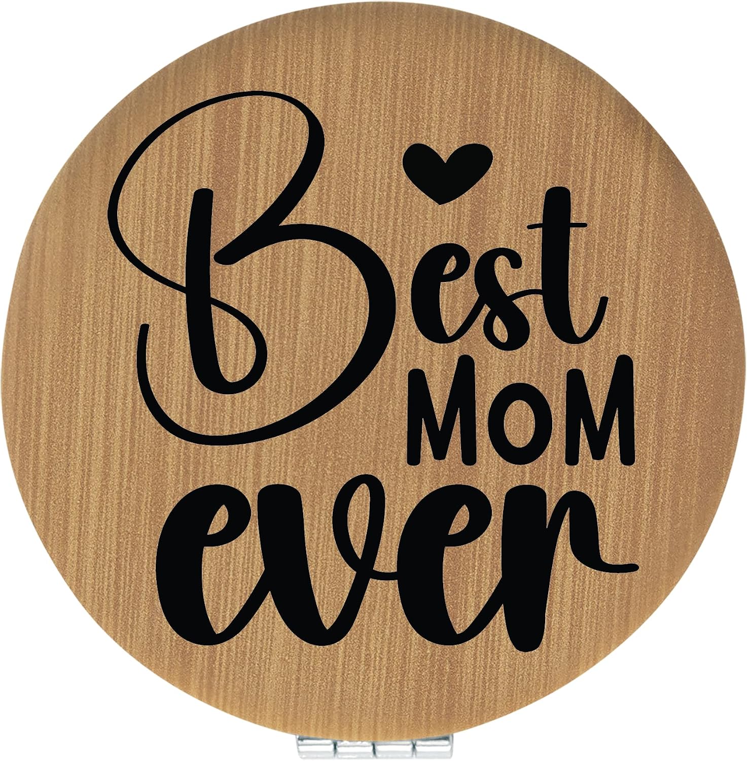 Best Mom Ever Tan Laser Engraved Leatherette Compact Mirror - Stylish and Practical Portable Makeup Mirror - 2.5 Inch Diameter