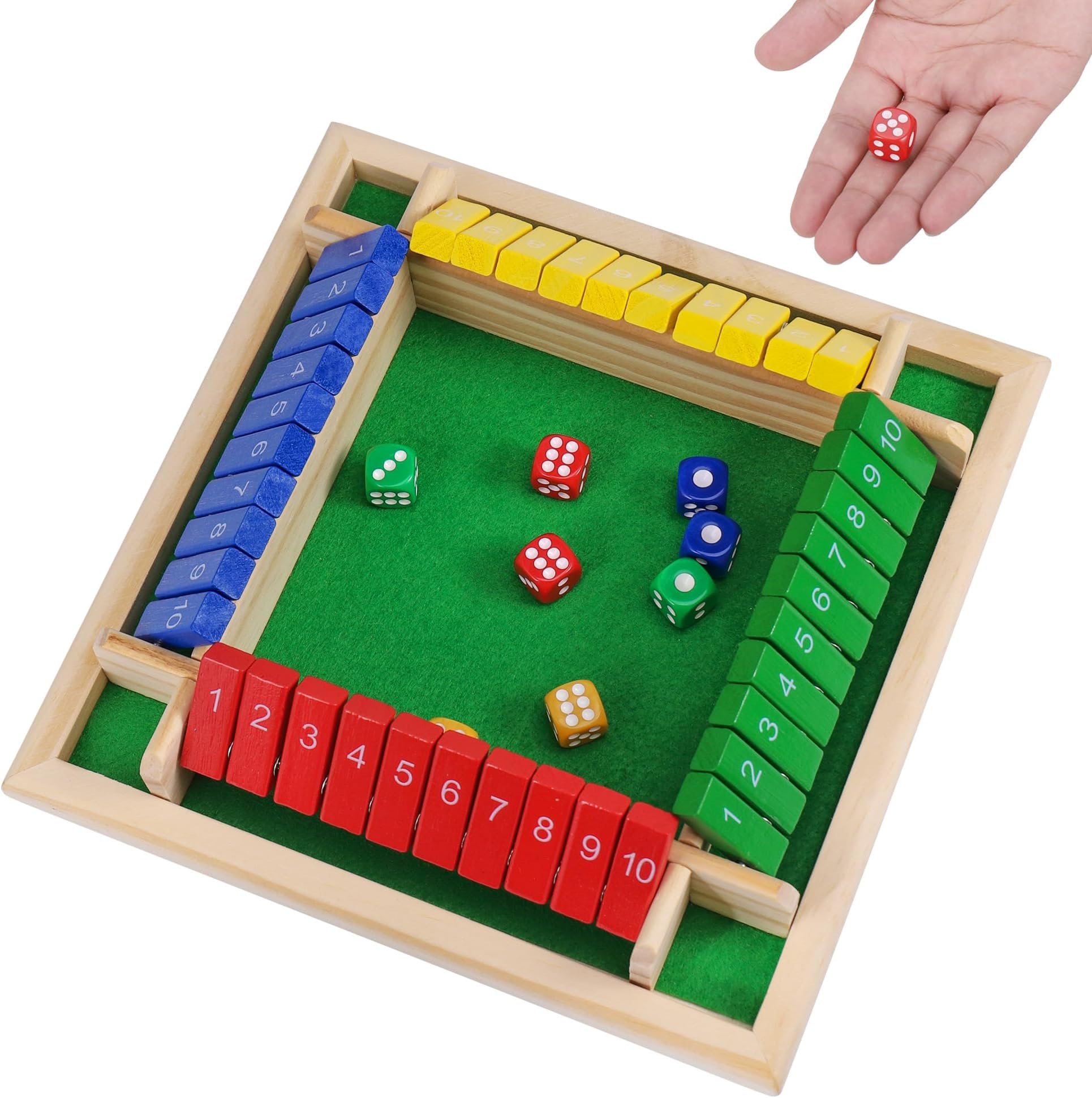 Fentar Shut the Box Game 4 Player, Puzzle Dice Games, Premium Wooden Board Game, Fun Close the Box Game, Colorful Wooden Games with 8 Dices, Educational Table Math, Holiday Games for Family