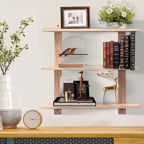 Miniatura 2 de Estantes flotantes de 3 niveles, estante largo de pared, estantes para colgar sobre el inodoro, almacenamiento rústico para sala de estar,