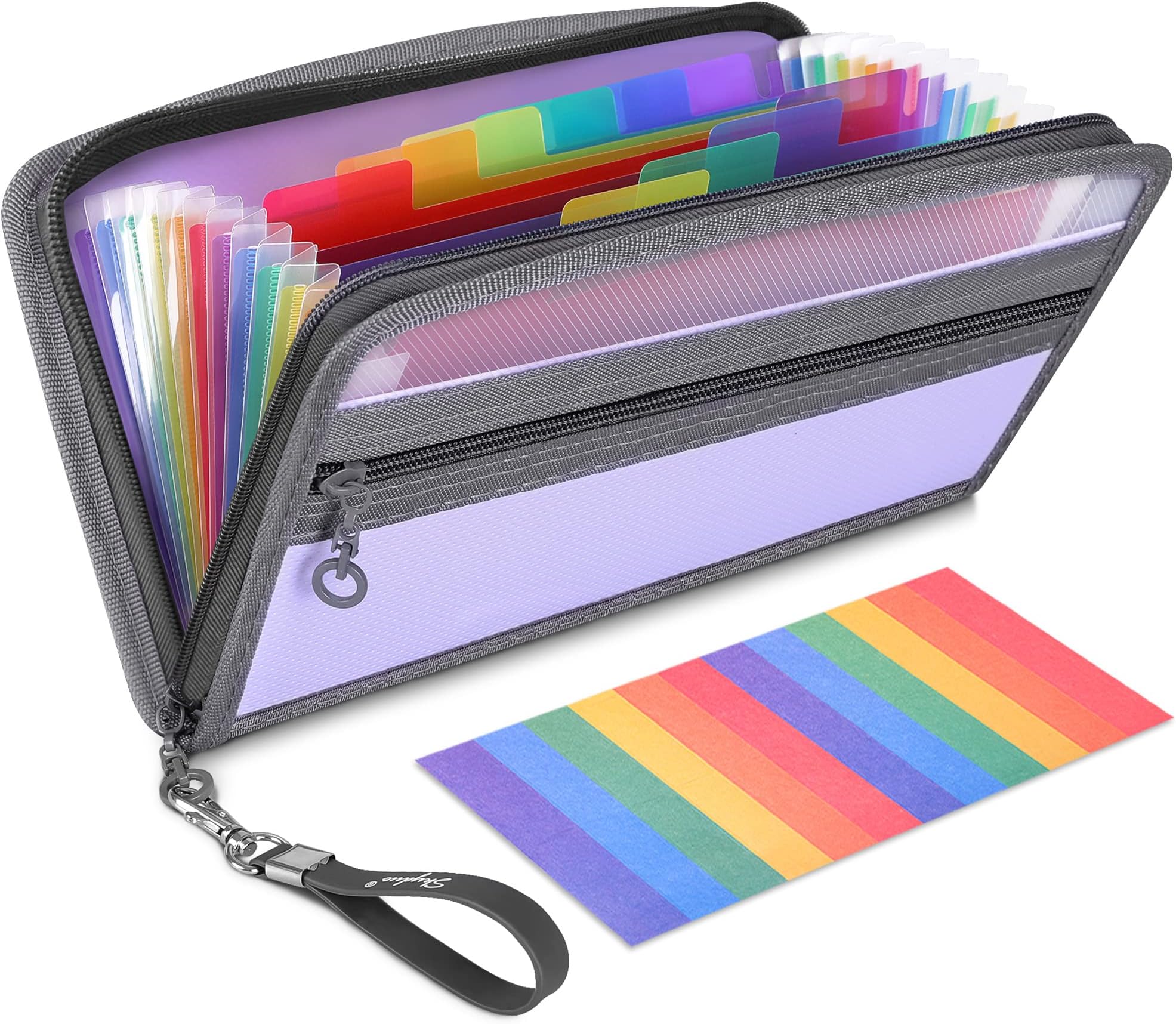 SKYDUE Small Accordion File Organizer, Receipt Coupon Organizer, Holds 9-1/2"x 4-1/2", 13 Pockets File Folder for Small Business, Zipper Closure, Purple