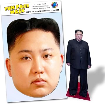 Party People 1 x Kim Jong Un - Ready To Wear Celebrity Face Mask Includes Freestanding 20cm Desktop Standee Card Cutout - Standee Kim J