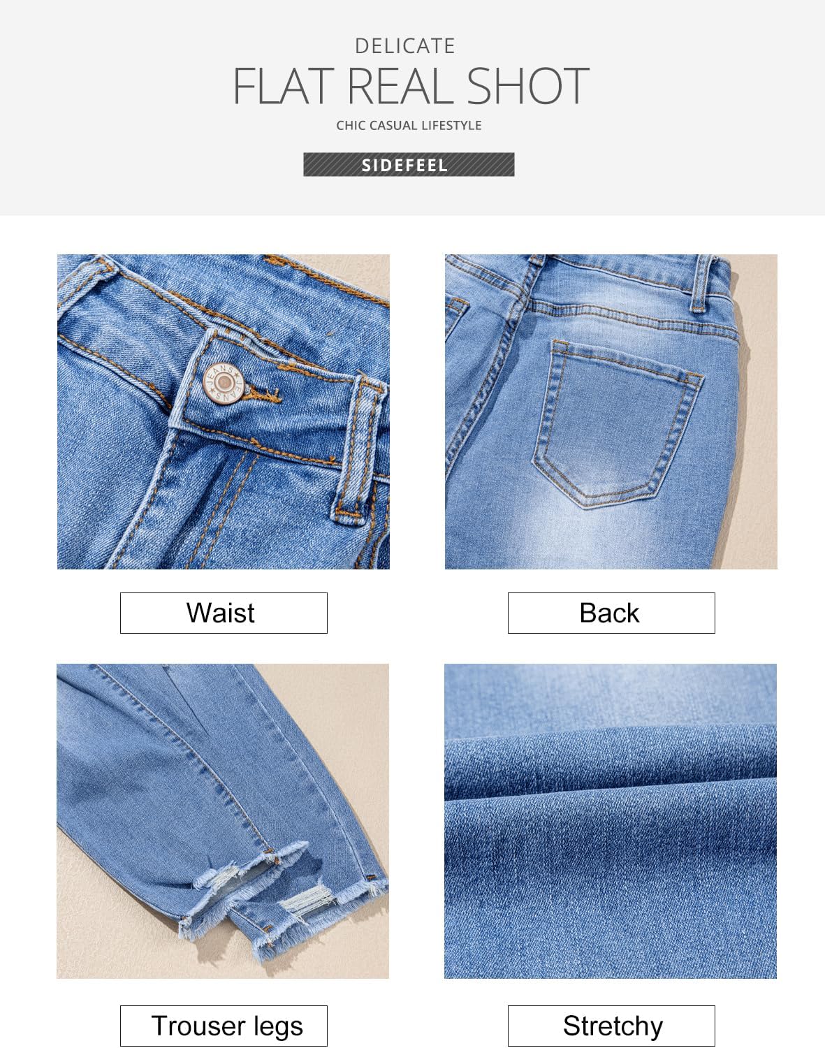 Sidefeel Women's Boyfriend Jeans Stretchy Ripped Distressed Zimbaplatinum Denim Pants Size 4-18 - Image 4