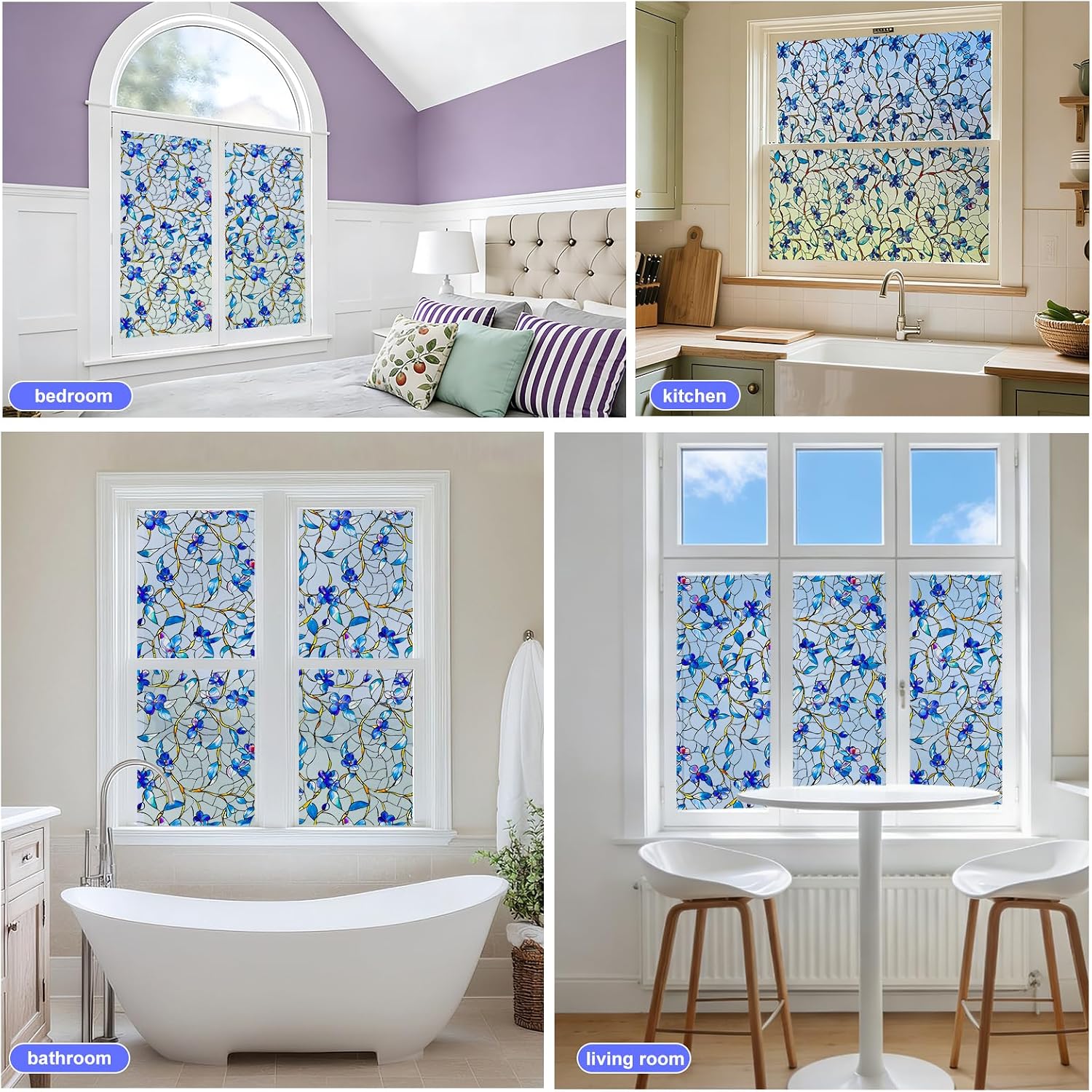 SOMWISE Window Privacy Film with Tools, Day & Night Privacy, Static Cling Stained Glass Decor, Tint for Home Room, Removable, Reusable, Anti-UV, Anti-Glare, Heat Blocking(Blue, 23.5Inchx78.5Inch)