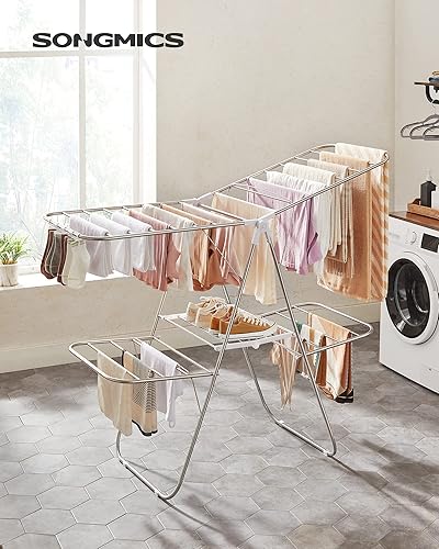 Miniatura 2 de SONGMICS 2-Level Clothes Drying Rack and Steel Frame Clothes Drying Rack Bundle, Foldable 2-Level Laundry Drying Rack, Steel Frame Laundry Drying