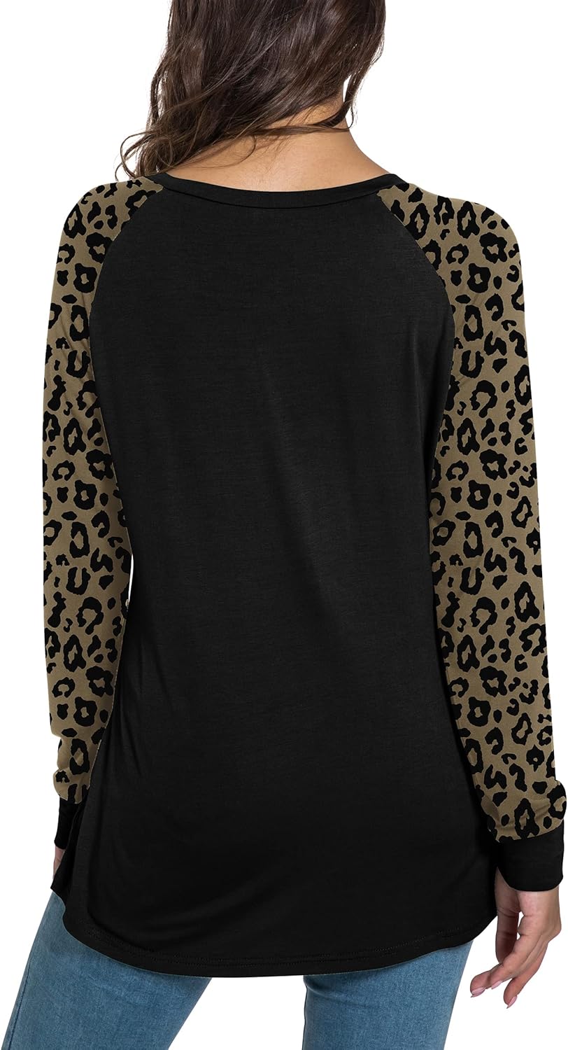 AYIFU Womens Long Sleeve Shirts Floral Print Raglan Tops Casual Tunic - Image 2