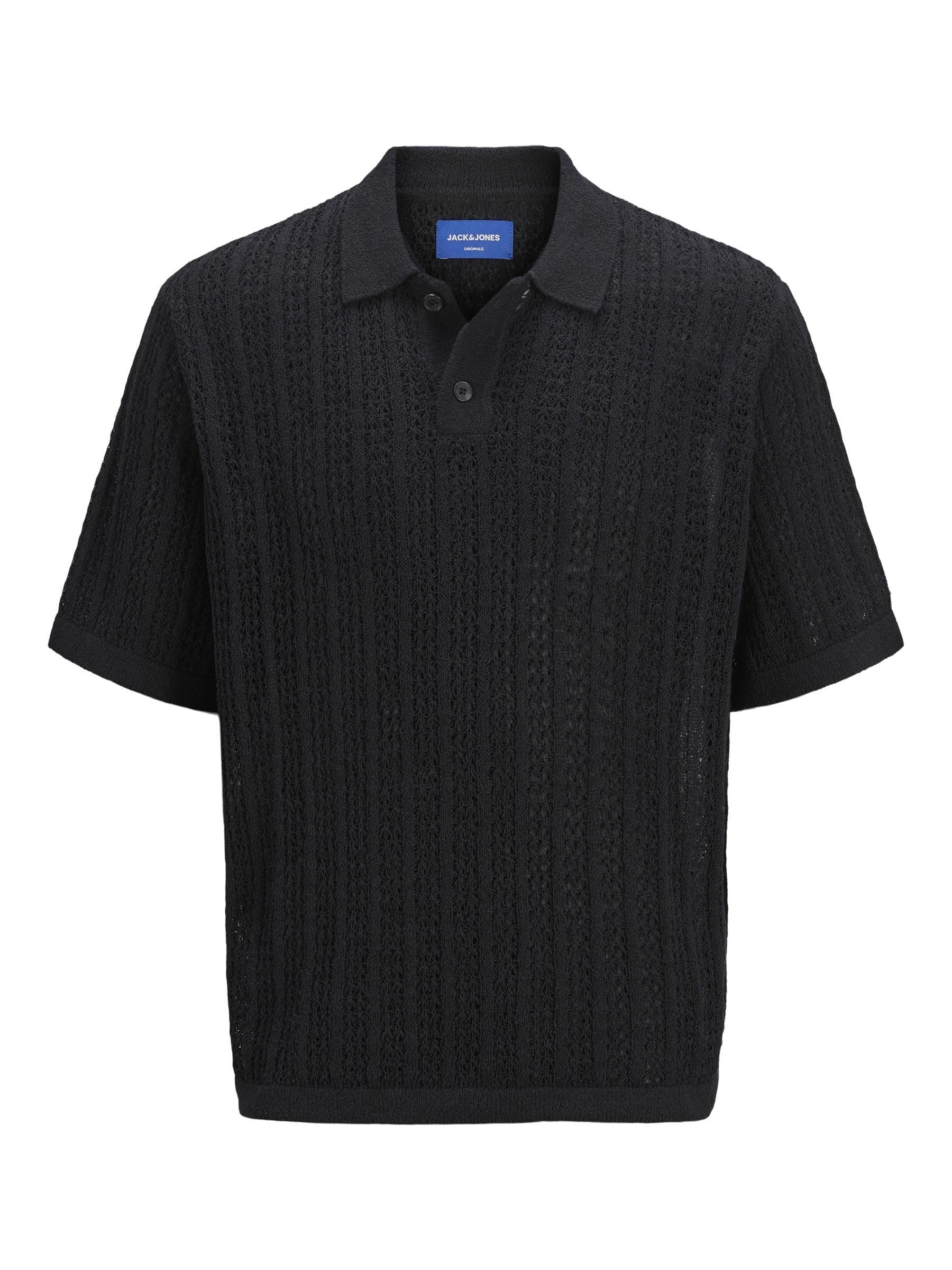 JACK & JONES Jorfinn Knit Ss Polo Sn, Black, L