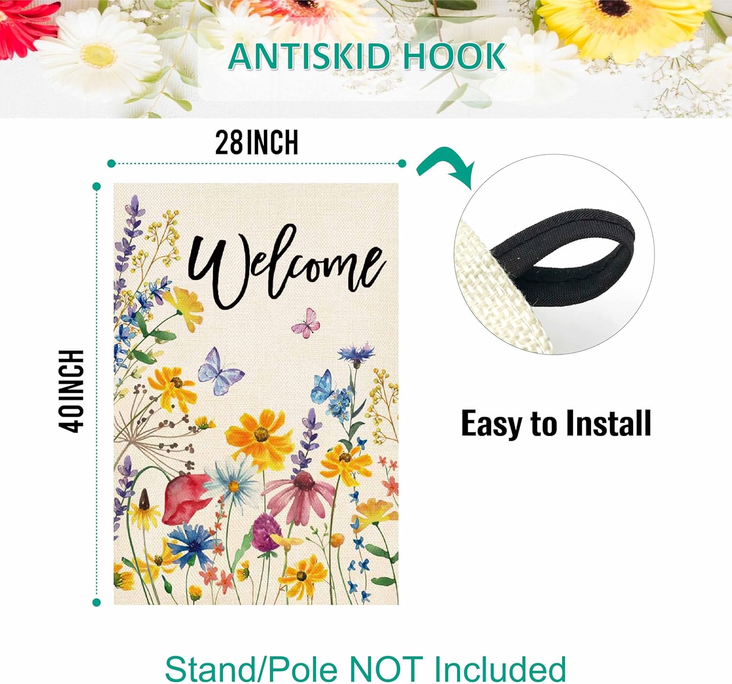 Baccessor Spring Welcome Floral House Flag Flower Leaves Double Sided Large Yard Flag Heavy Duty Seasonal Butterfly Outdoor Outside Patio Decoration 28x40 Inch - Image 4