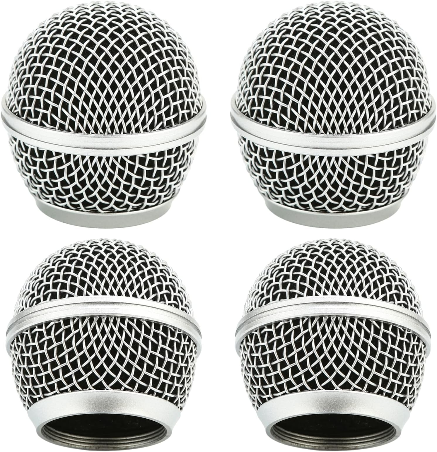 Microphone Head Replace, Microphone Grille Ball with Inner Foam, Steel Mesh Replacement Microphone Grille Heads for Shure SM58 (4Pack)