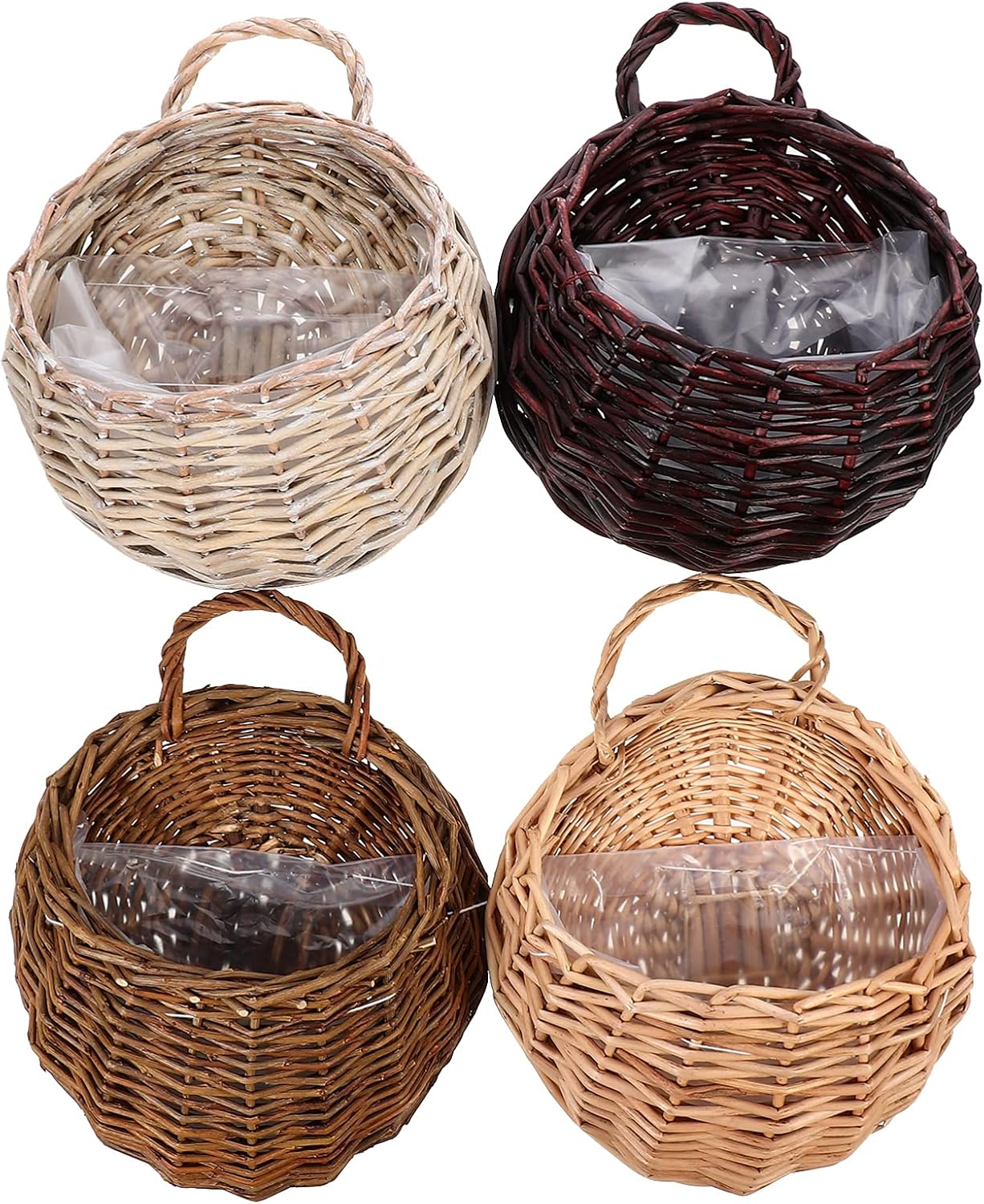 4pcs Handmade Flower Pots for Wall Decoration Natural Willow Hanging Baskets for Indoor and Outdoor Plants Retro-Style Storage Baskets Original and Weathered