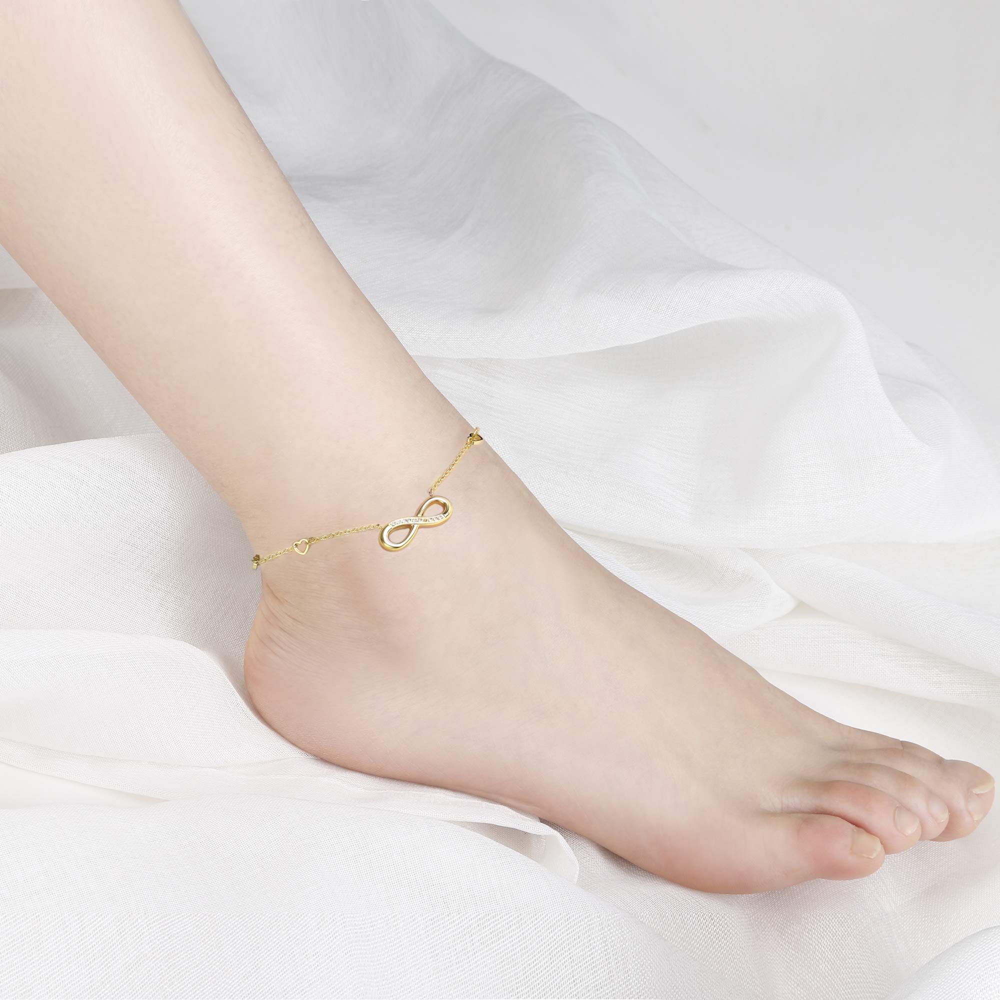 Kim Johanson Edelstahl Damen Fußkettchen *Infinity* in Silber, Gold & Roségold | Fußkette mit einem Unendlichkeit Zeichen | Boho Schmuck | Verstellbar inkl. Schmuckbeutel