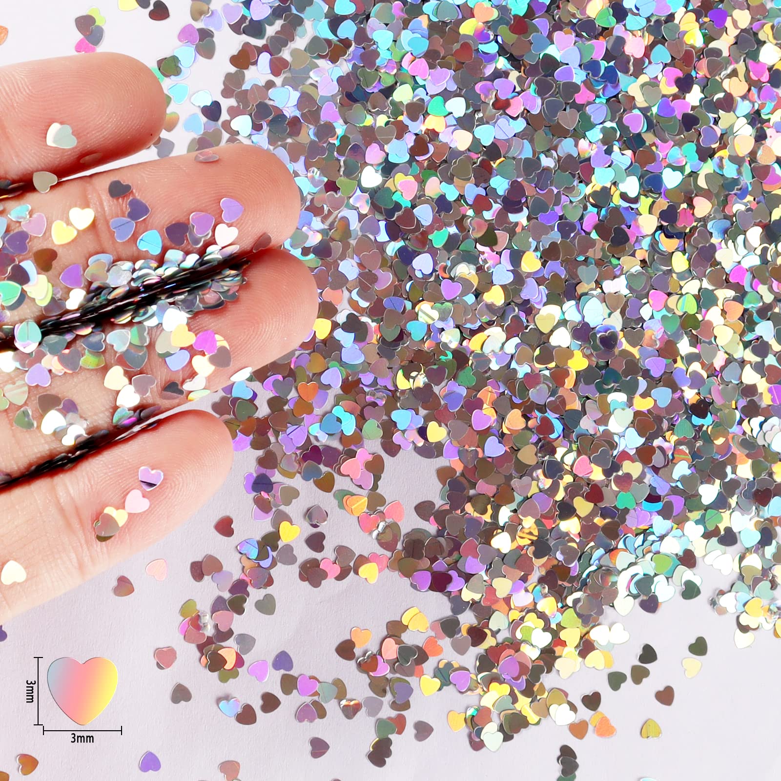 Paillettes Holographiques En Cœur Yushu - Pour Résine époxy, Slime, Nail Art - 12 Couleurs