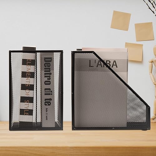 Miniatura 2 de Juego de 2 soportes para revistas, alambre de metal, 2 compartimentos de malla para escritorio, accesorios de escritorio de oficina, caja de