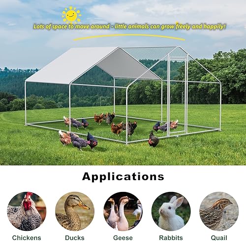 Miniatura 5 de Gallinero grande de metal con cubierta impermeable y anti-ultravioleta, corral de pollo para uso en granja, conejos, hábitat, casa de pato, perrera