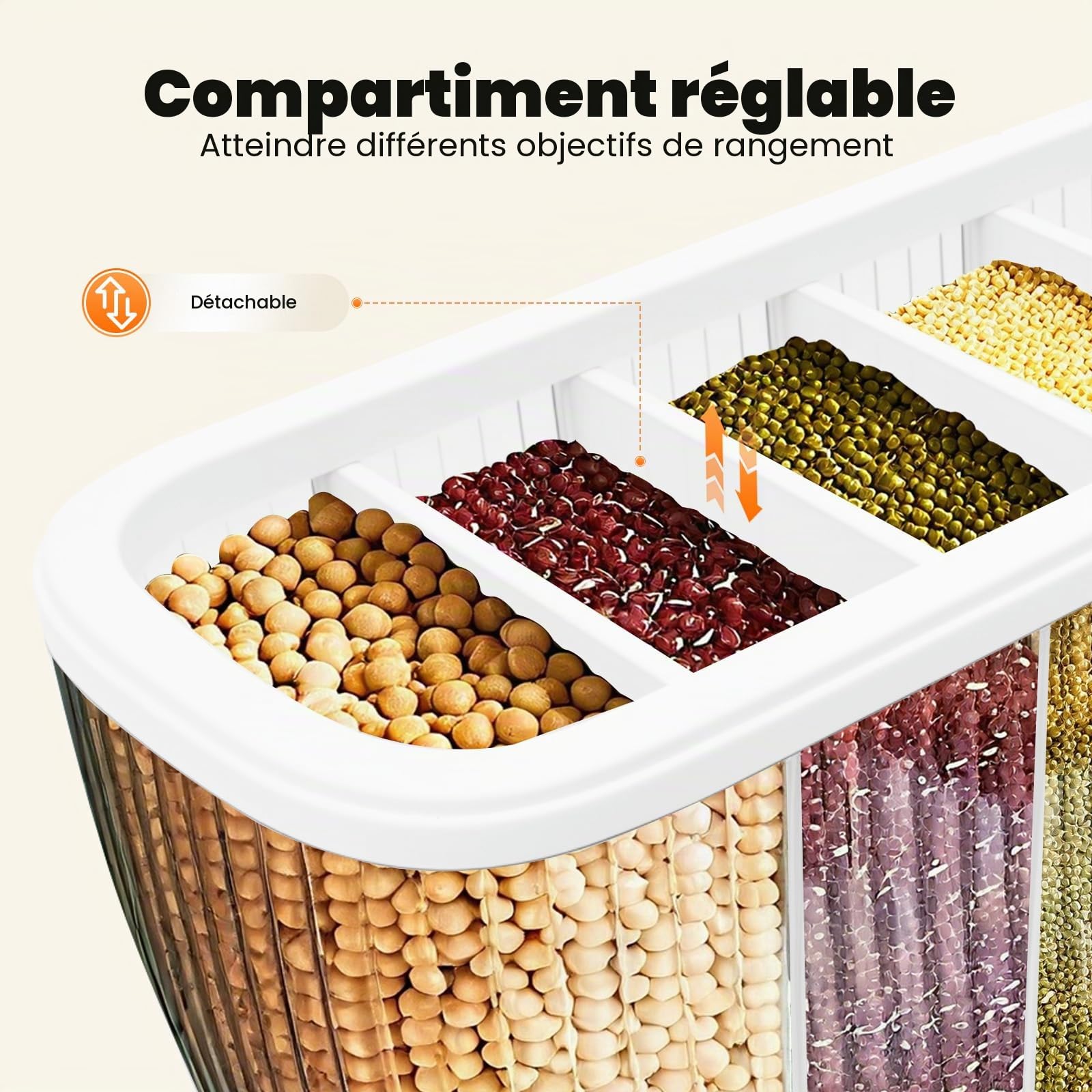 Distributeur de céréales à 6 compartiments - Récipient de stockage de céréales - Pour la cuisine - Pour céréales, noix, grains de café