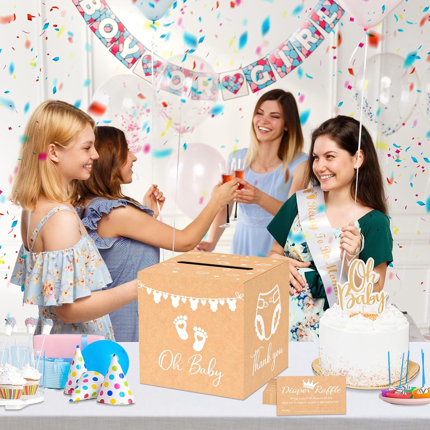 50 Diaper Raffle Tickets with Box for Baby Shower Game, Clear White Diaper Raffle Card Box for Gender Reveal Baby Shower Raffle Oh Baby Party Decoration Card Boxes image 3