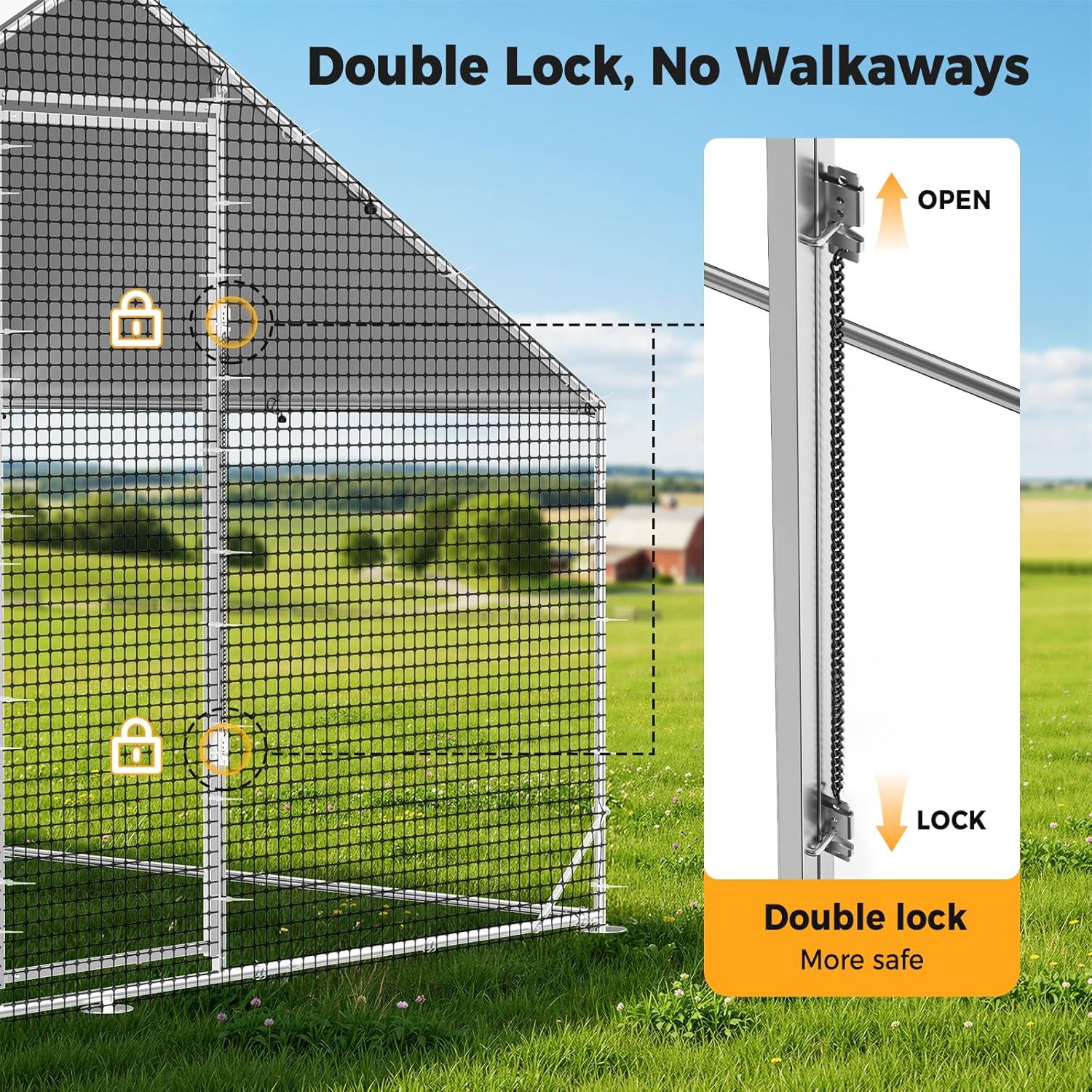 Metal Chicken Coop with Run, 9.8x6.6x6.6ft Walk-in Chicken Run for Yard with Cover, Upgrade Double Lock & Rust-Proof Mesh, Stainless Steel Ties, Easy Assembly, Chicken Pen for Ducks, Rabbits