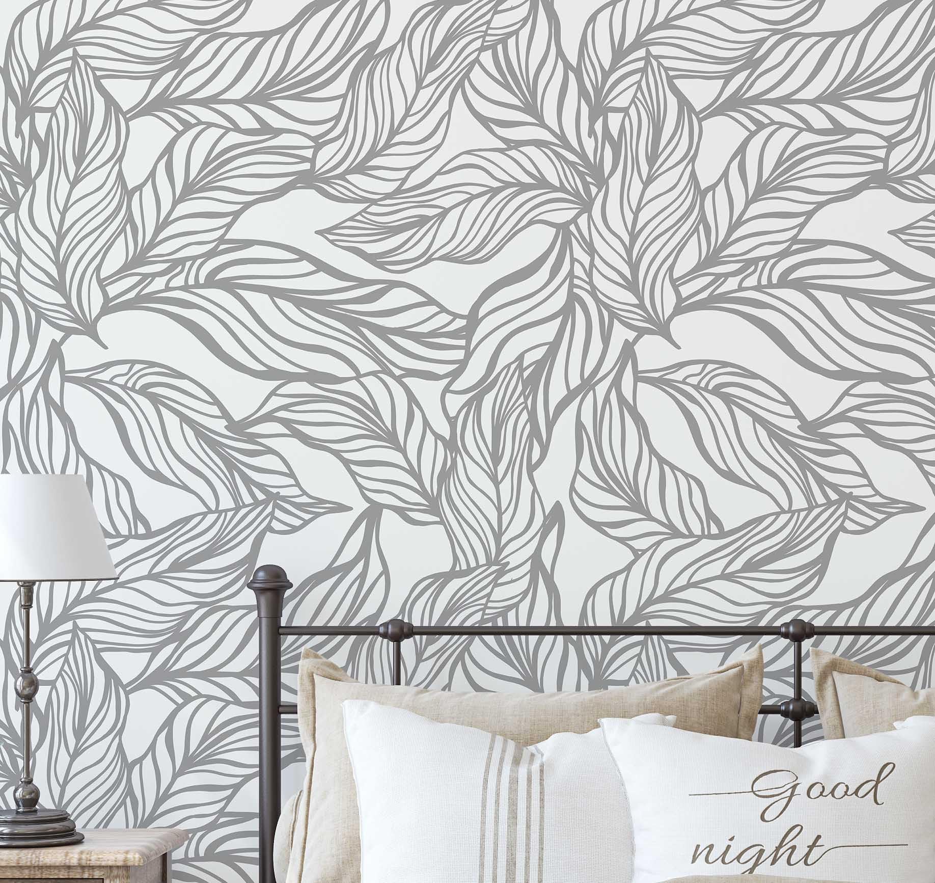 Papier peint vinyle autocollant pour rénover sans colle, motif tropical gris S4Sassy